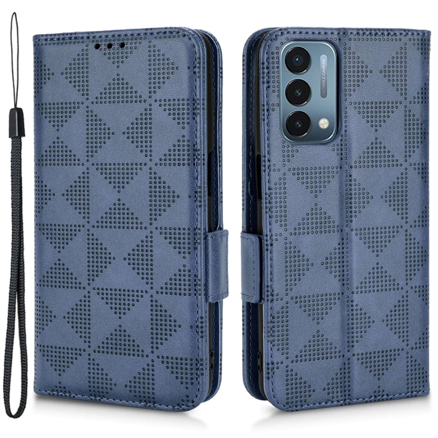 

Für OnePlus Nord N200 5G Dreieck Muster Ausgedruckt - Blau, OnePlus Nord N200 5G