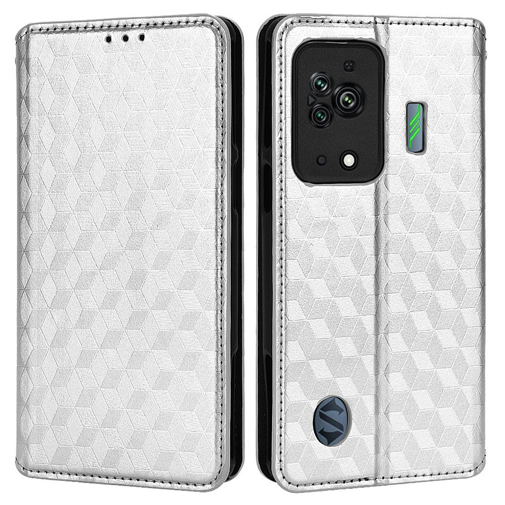 

Für Xiaomi Schwarzer Hai 5 Magnetische Absorption PU Leder Deckungsständer Funktionen Sie Rhombusmuster Flip Wallet Hülle Prägen - Silber-, Xiaomi Black Shark 5