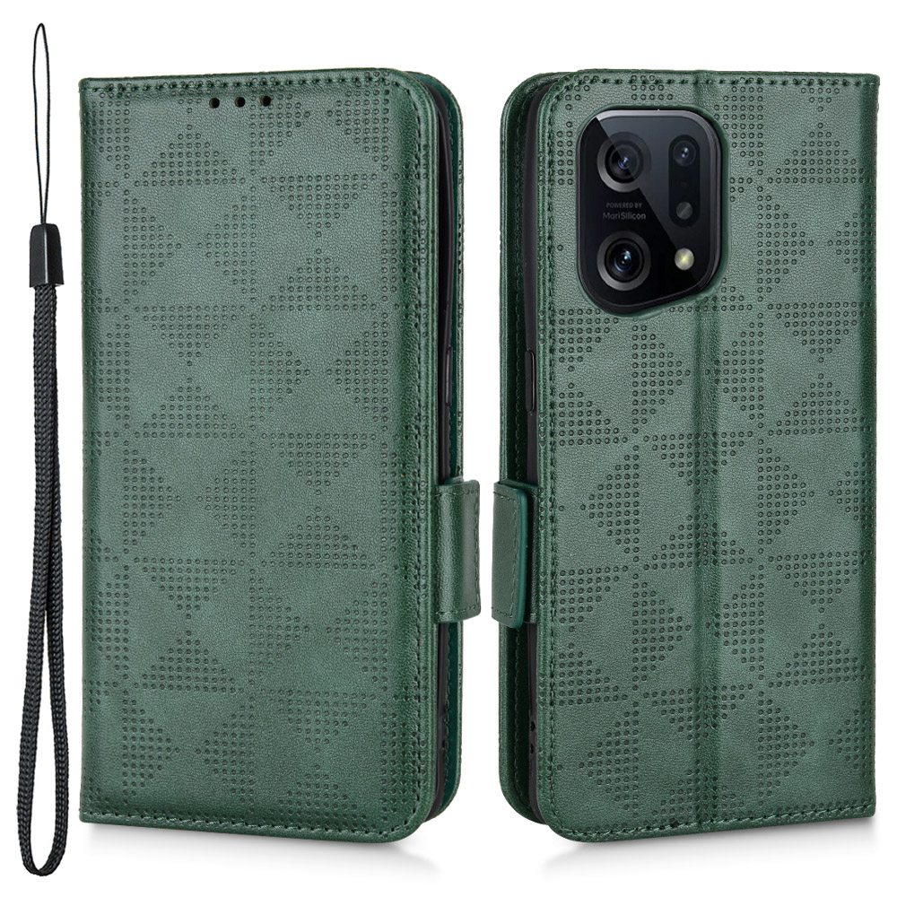 

Für Oppo Finden Sie X5 Dreieck Muster Eingeprägter Telefongehäuse Brieftasche Schutzabdeckung Mit Riemen - Grün, Oppo Find X5