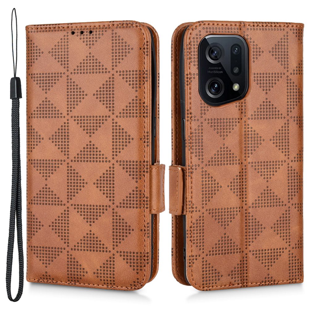 

Für Oppo Finden Sie X5 Dreieck Muster Eingeprägter Telefongehäuse Brieftasche Schutzabdeckung Mit Riemen - Braun, Oppo Find X5