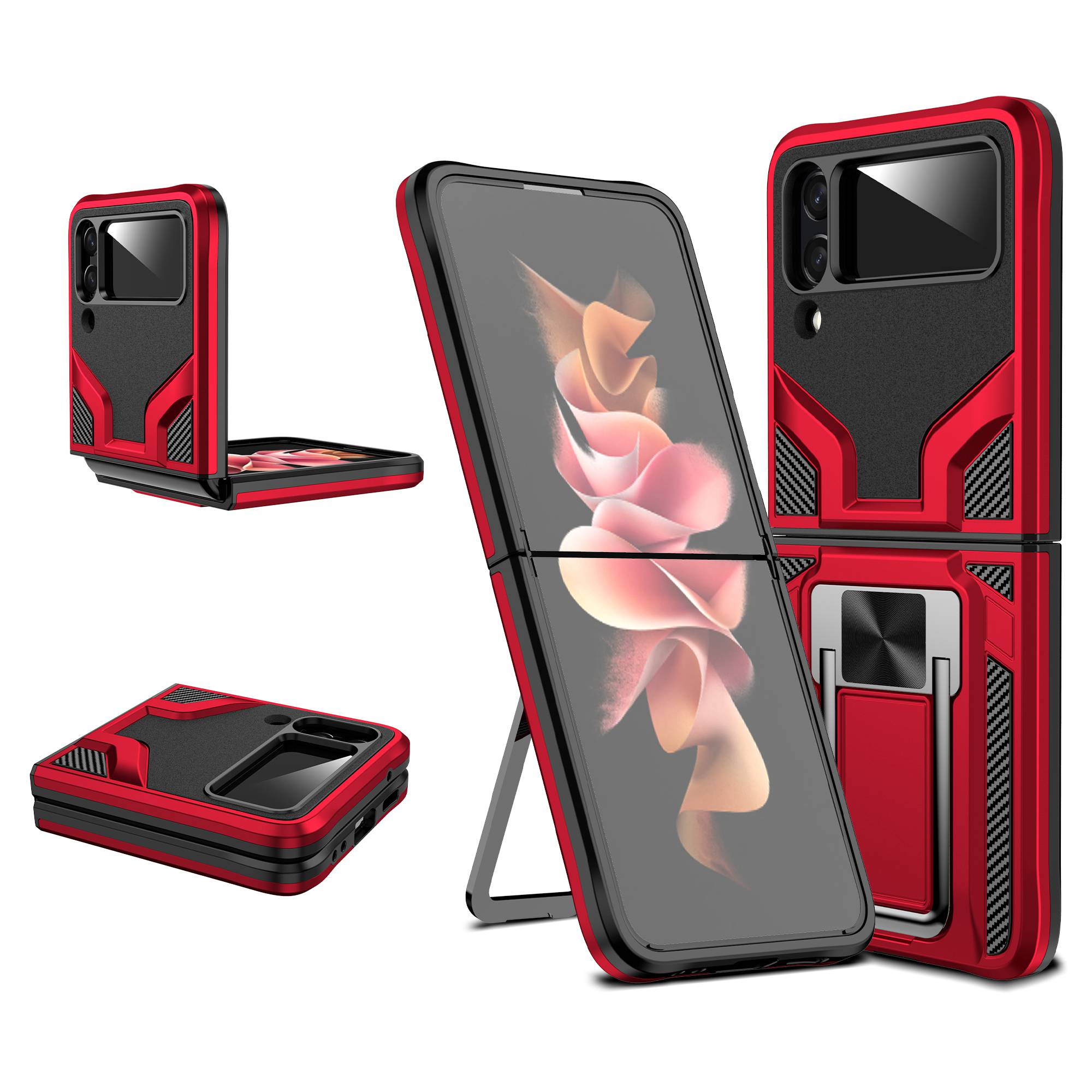 

Armor Series for Samsung Galaxy Z Flip4 5G Car Mount Magnetic Attraction PC + TPU Anti-scratch Cover Kickstand Design Phone Back Case - Red, Galaxy Z Flip4 5G