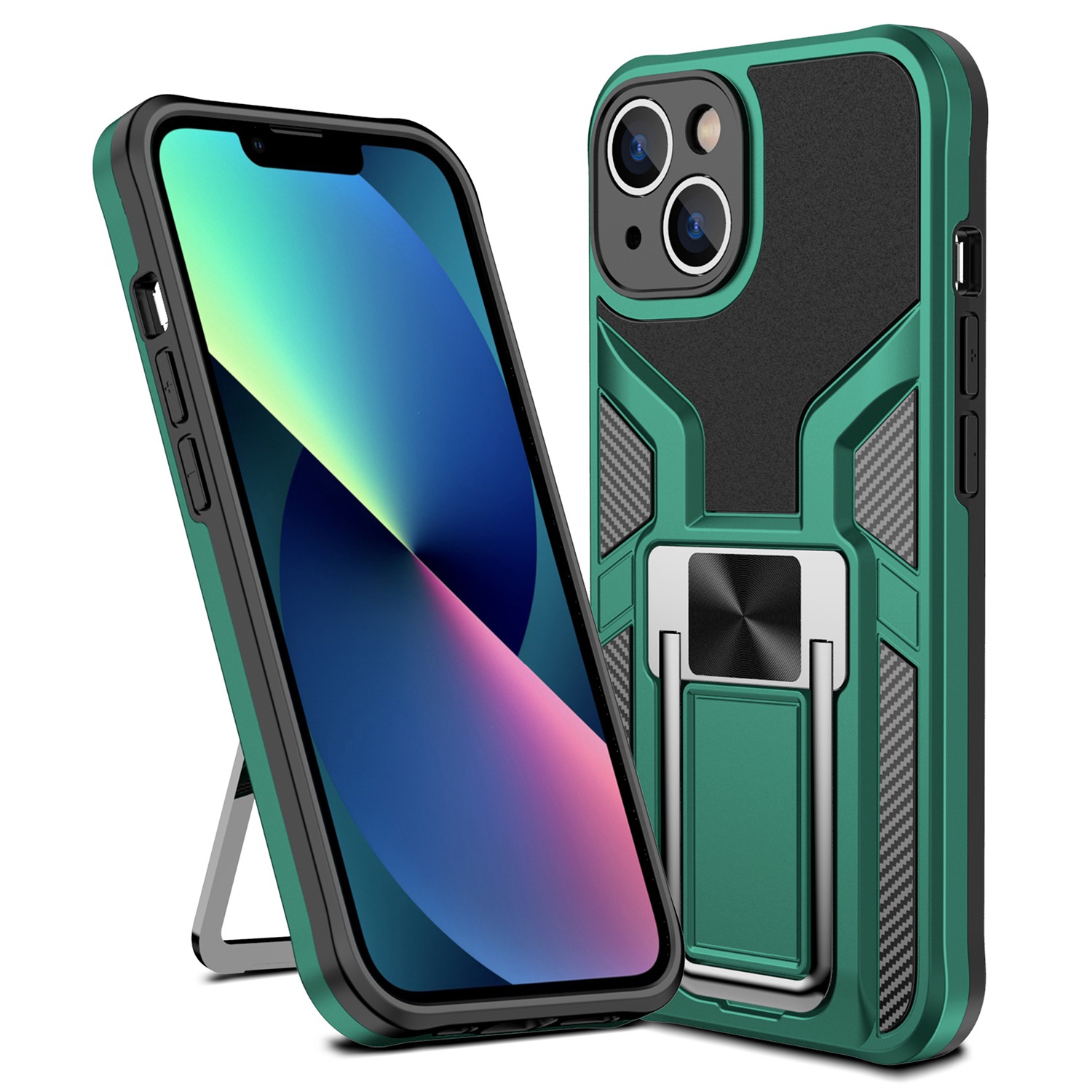 

Серия Брони Для Iphone 14 6,1 Дюйма Car Mount Magnetic Attraction Design Design Hard PC + Soft TPU Cay Phone Cope Cover - Зеленый, iPhone 14