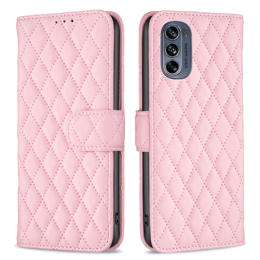 

Binfen Farbe Für Motorola Moto G62 5G BF Style-14 Wear-resistant Geprinte Rhombus Muster Ständer Anti-fall-fall-telefonschale Mit Brieftasche - Rosa, Motorola Moto G62 5G