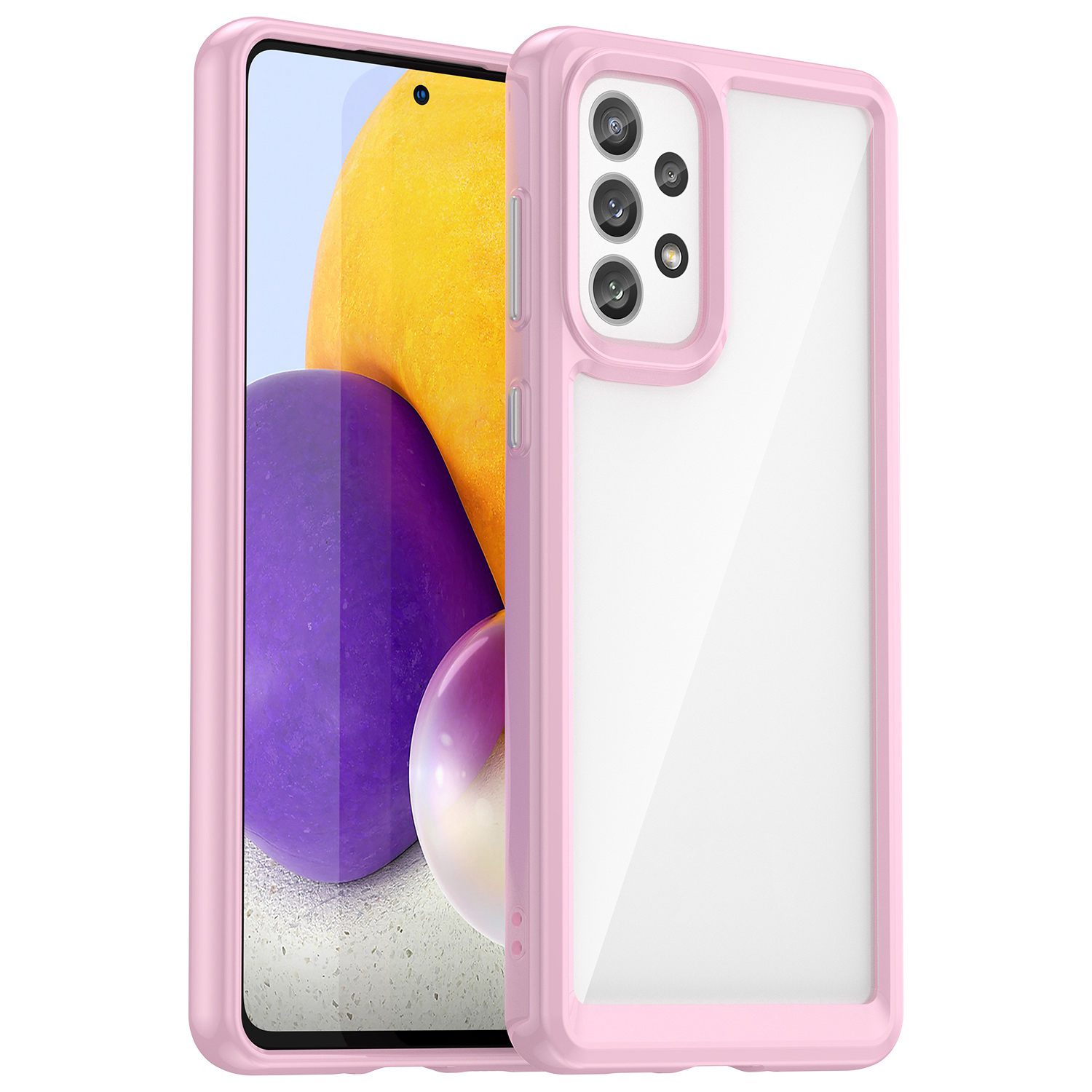 

For Samsung Galaxy A73 5G Shockproof Soft TPU Hard Acrylic Hybrid Phone Case Anti-drop Cover - Pink, Samsung Galaxy A73 5G