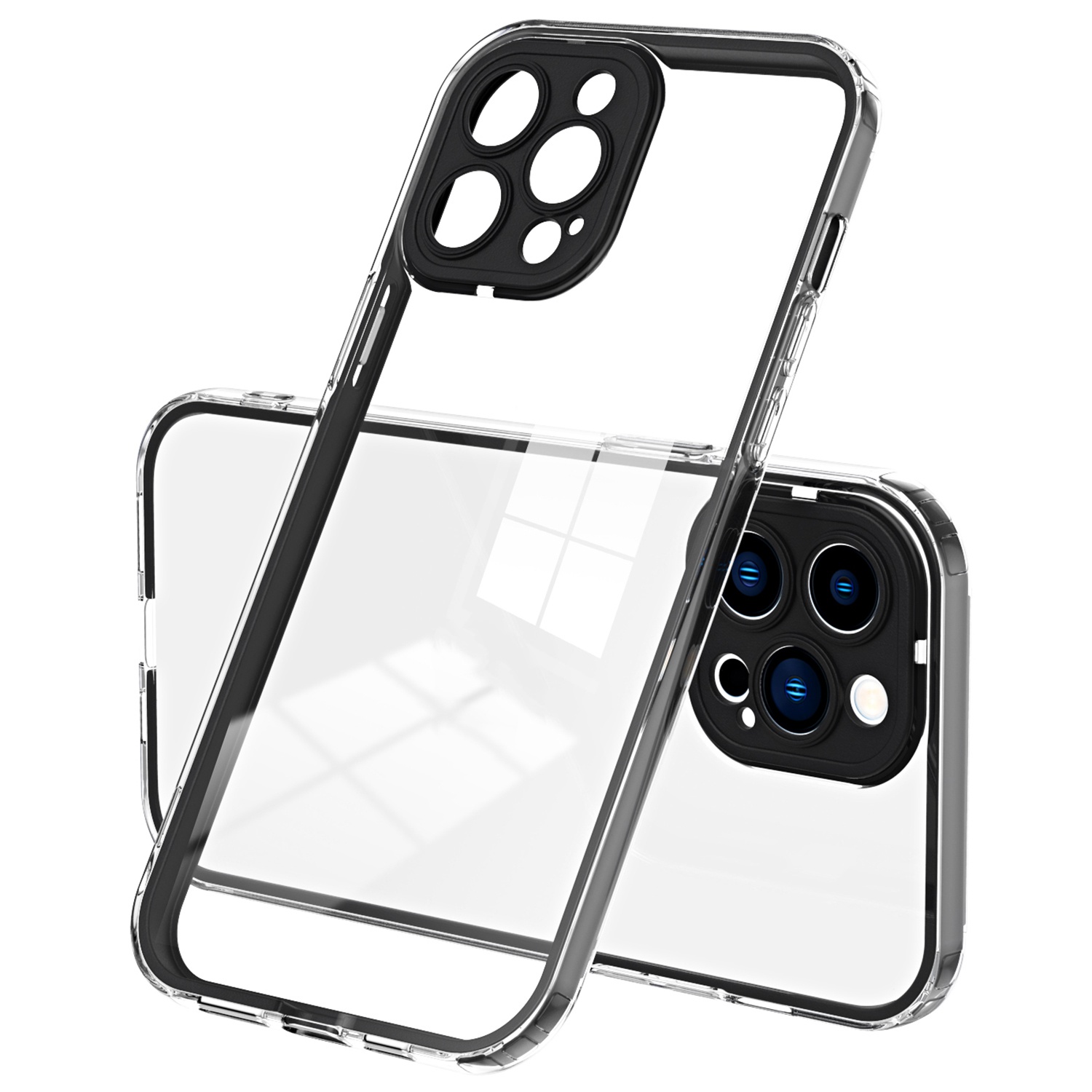 

Для Iphone 12 Pro Max 6,7 Дюйма 3-в-1 Прозрачная TPU Backplate + PC Рама + пк Защита от Камеры. - Черный, iPhone 12 Pro Max