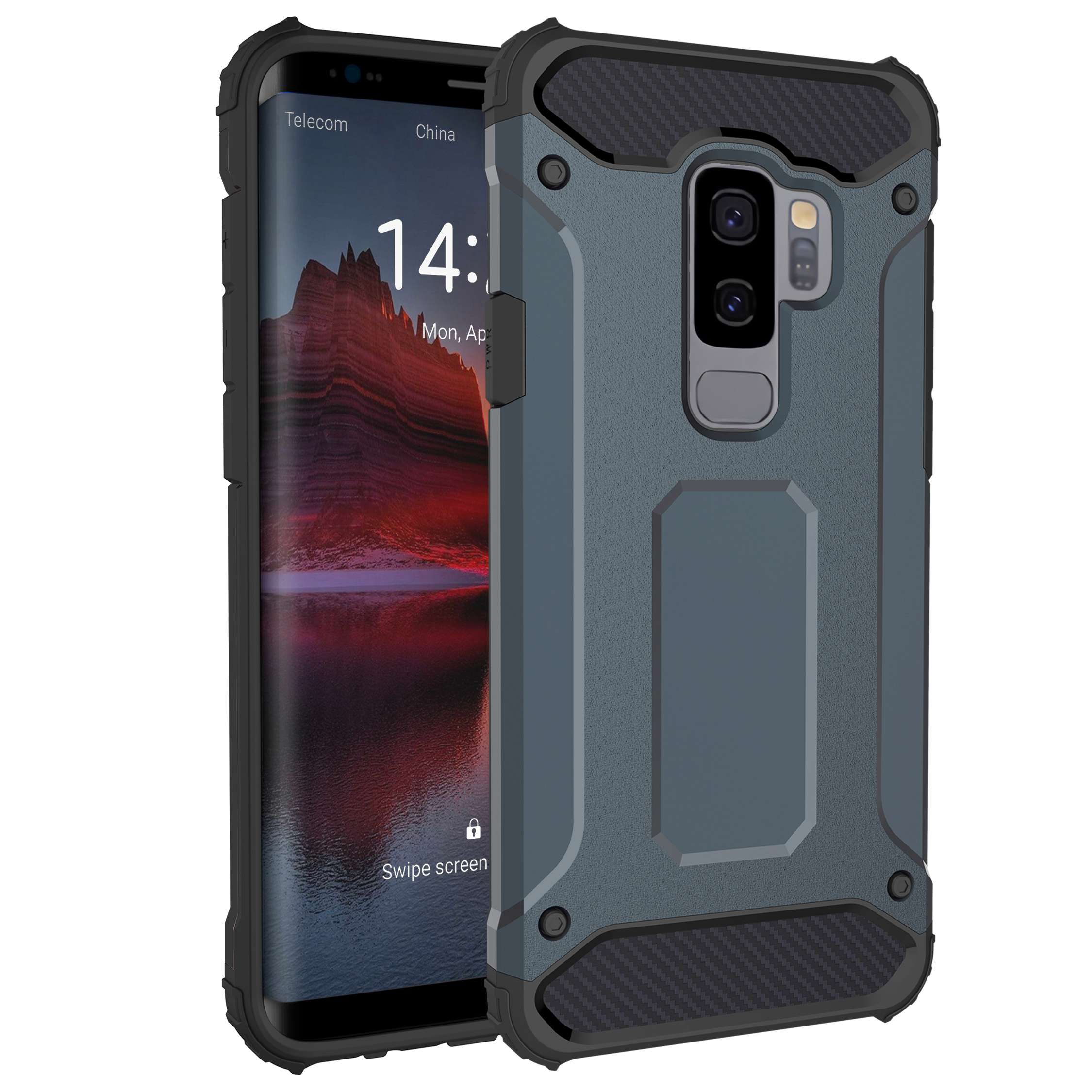 

TPU + PC Hybrid Case for Samsung Galaxy S9+, Shockproof Protective Phone Cover - Navy Blue, Galaxy S9+