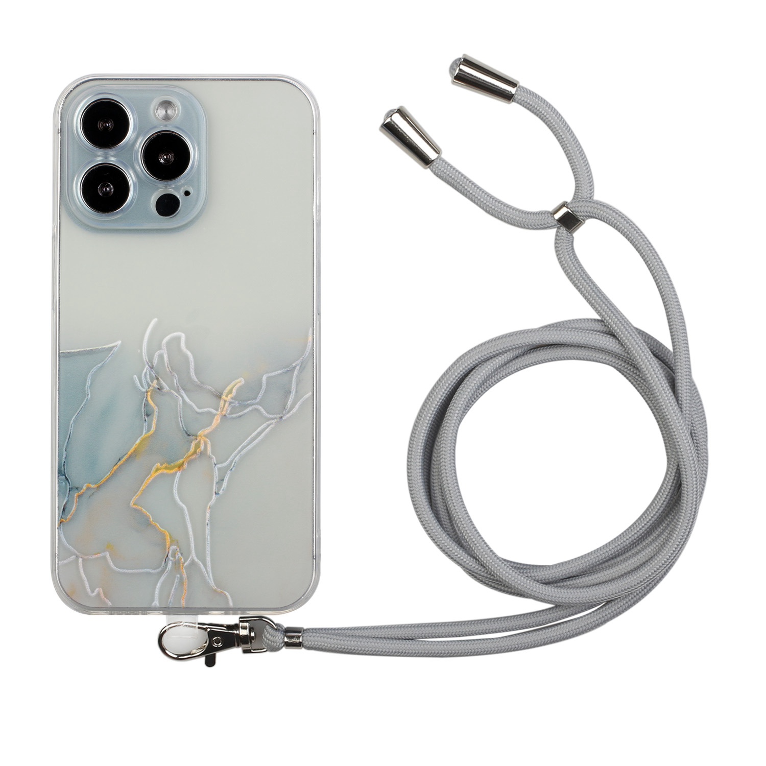 

Marble Pattern Case for iPhone 14 Pro Max 6.7 inch, Embossing Drop-proof TPU Mobile Phone Cover with Lanyard - Grey, iPhone 14 Pro Max