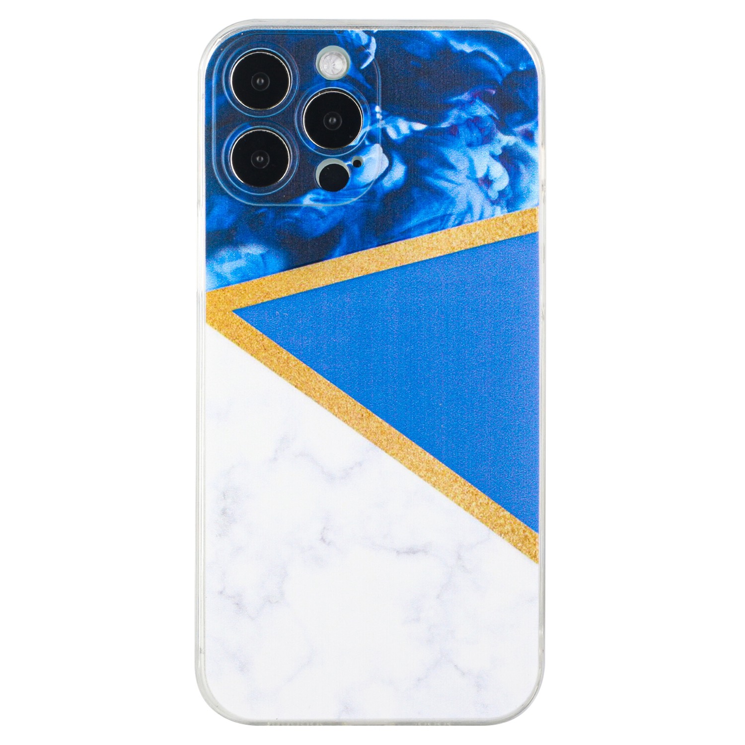 

For iPhone 14 Pro 6.1 inch Soft TPU Cell Phone Case Marble Pattern Printed Splicing Shockproof Back Cover - Dark Blue, iPhone 14 Pro