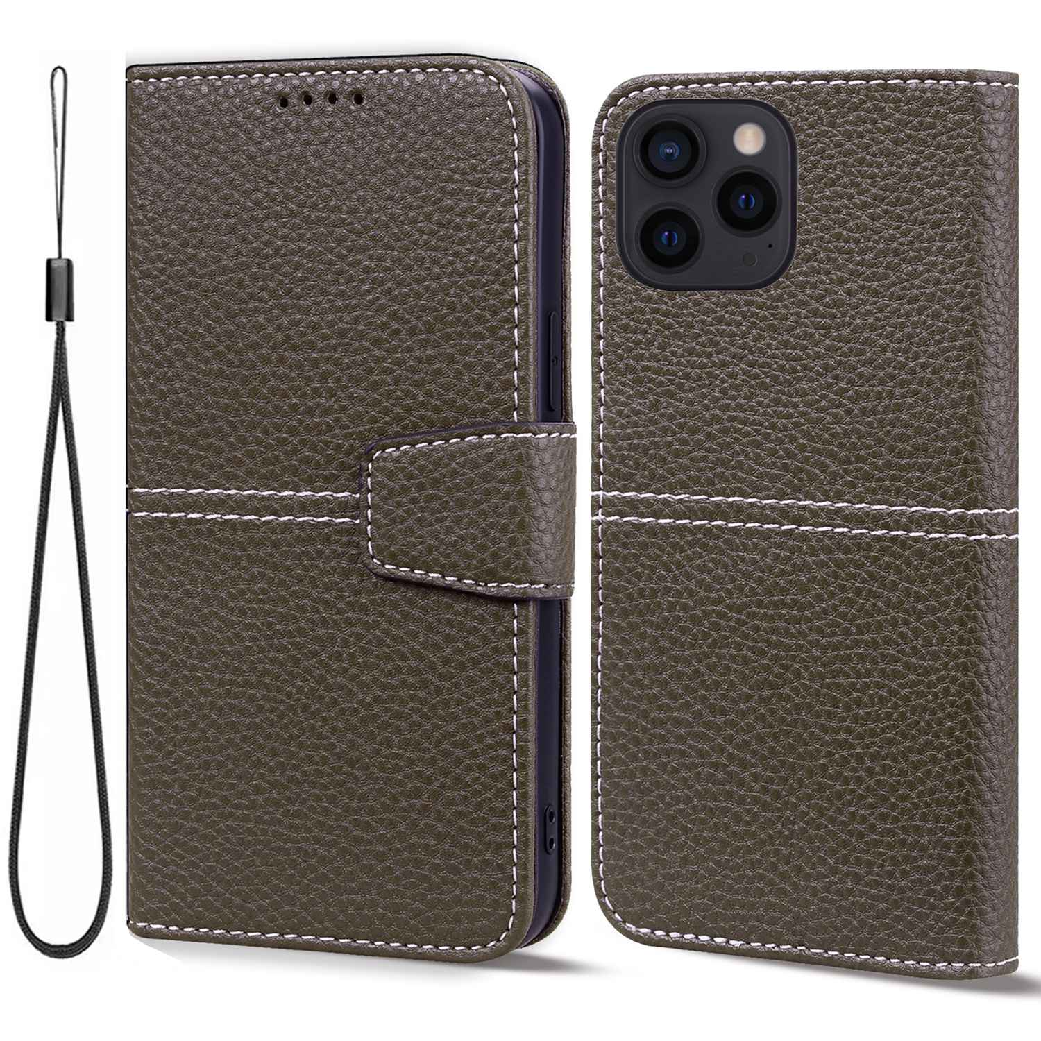 

Для Iphone 14 Pro 6,1 Дюйма Litchi Texture Phone Flip Wallet Case Case Anti-scratch Кожаный Мобильный Телефон. - Хаки, iPhone 14 Pro