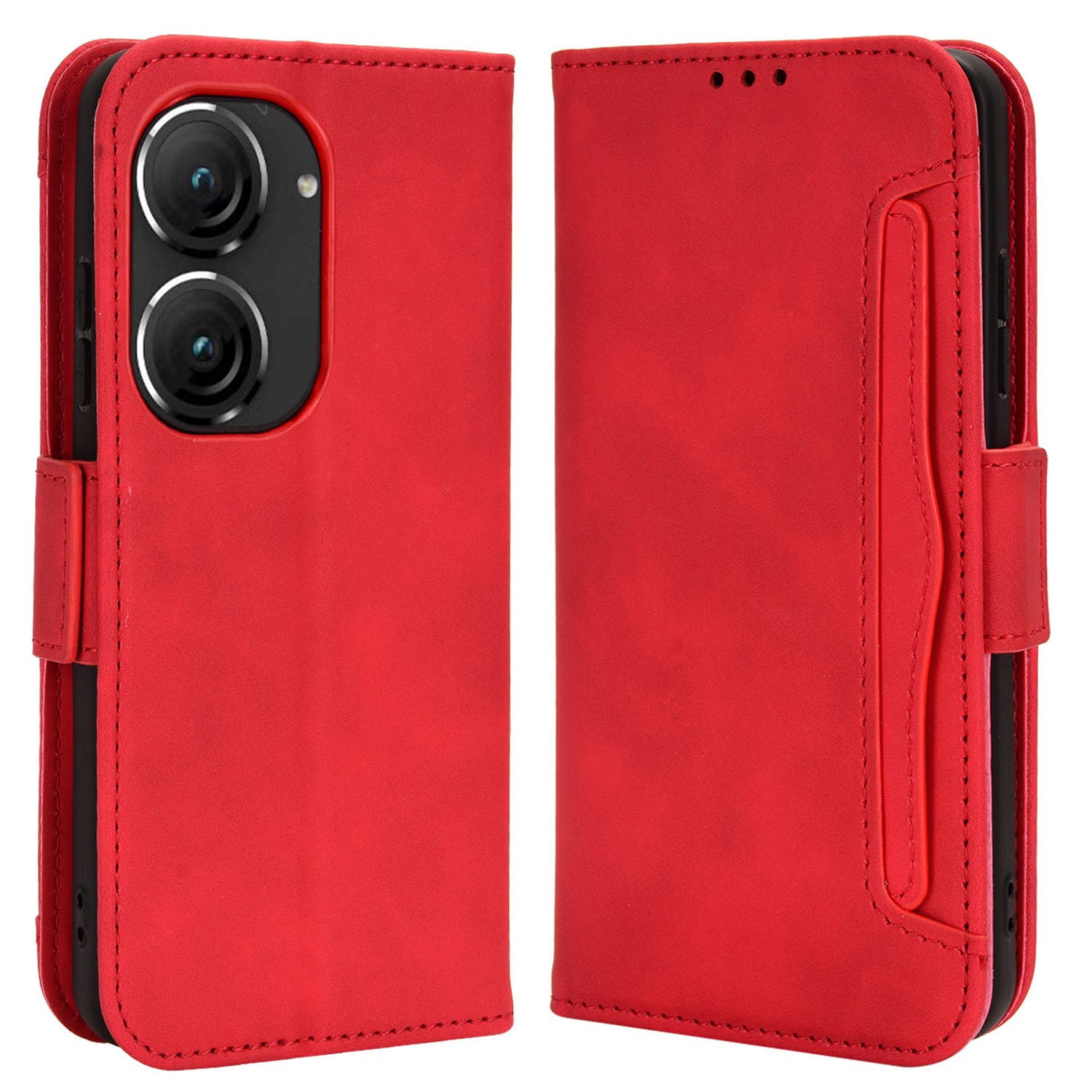 

Mobilfunkkoffer Für Asus Zenfone 9 5G, Ständer Verfügen Über Mehrere Kartensteckplätze Für PU -leder -brieftasche Volles Schutzabdeckung - Rot, Asus Zenfone 10 5G