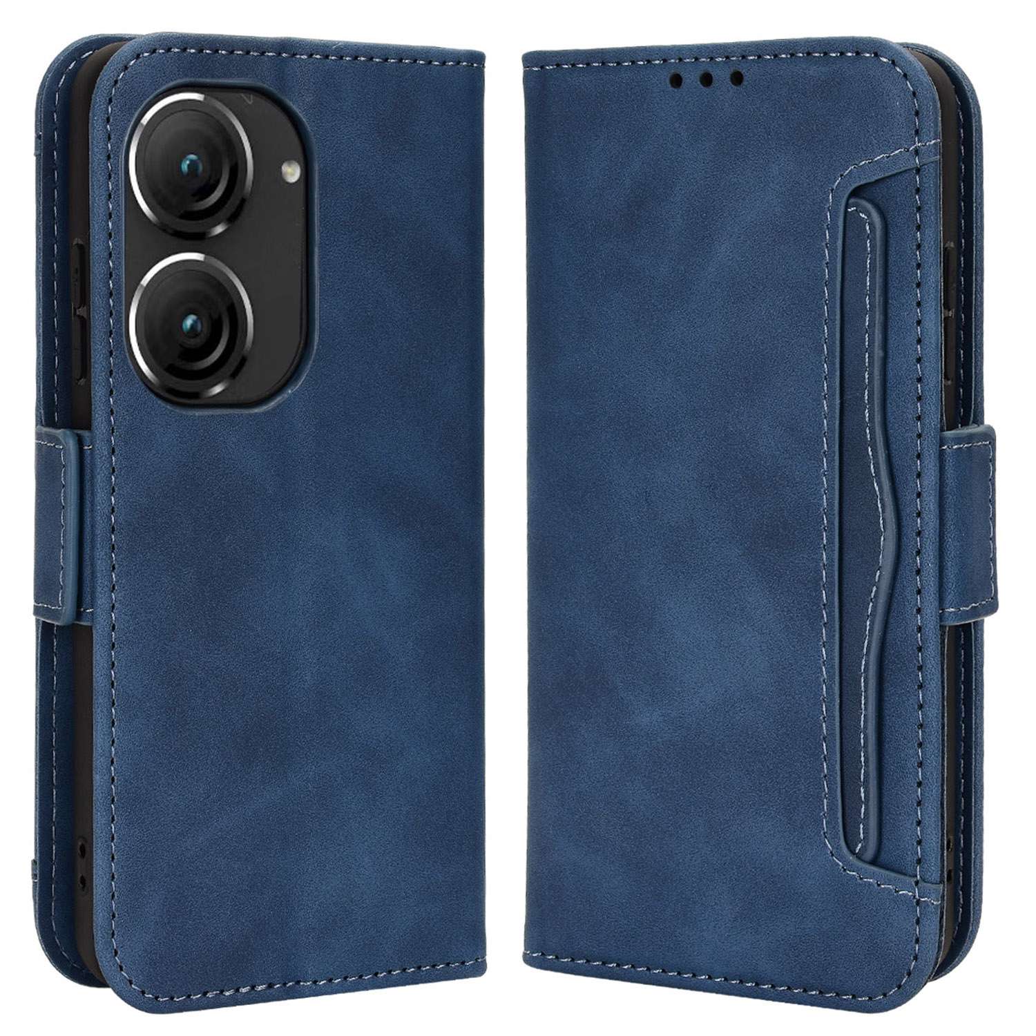 

Mobilfunkkoffer Für Asus Zenfone 9 5G, Ständer Verfügen Über Mehrere Kartensteckplätze Für PU -leder -brieftasche Volles Schutzabdeckung - Blau, Asus Zenfone 10 5G