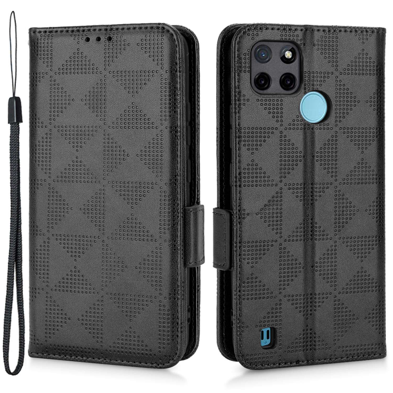 

Für Realme C21Y / C25Y PU Leder-dreieckmuster Geprägter Telefonabdeckung Drop-sof-anti-kratzer-hülle Mit Standbrieftasche - Schwarz, Realme C21Y
