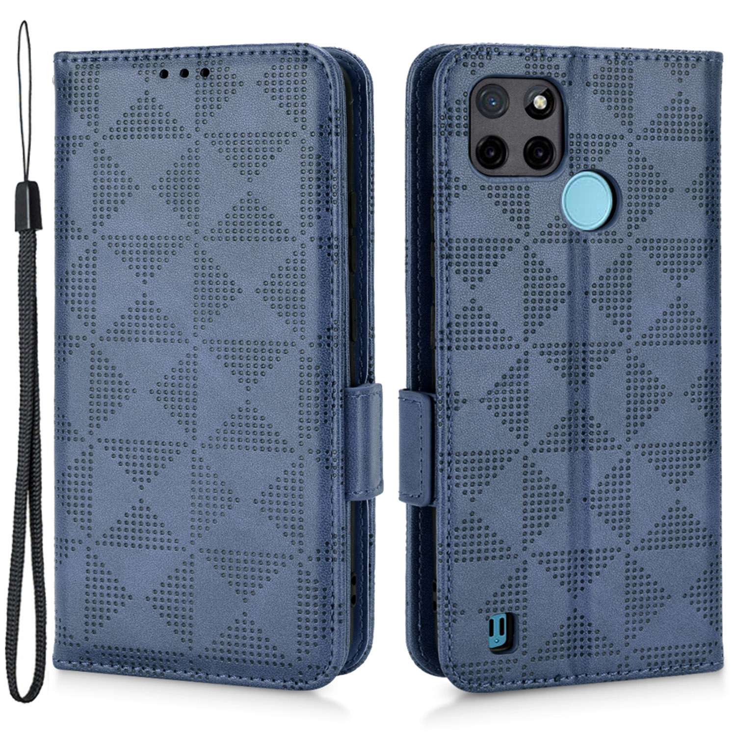 

Für Realme C21Y / C25Y PU Leder-dreieckmuster Geprägter Telefonabdeckung Drop-sof-anti-kratzer-hülle Mit Standbrieftasche - Blau, Realme C21Y