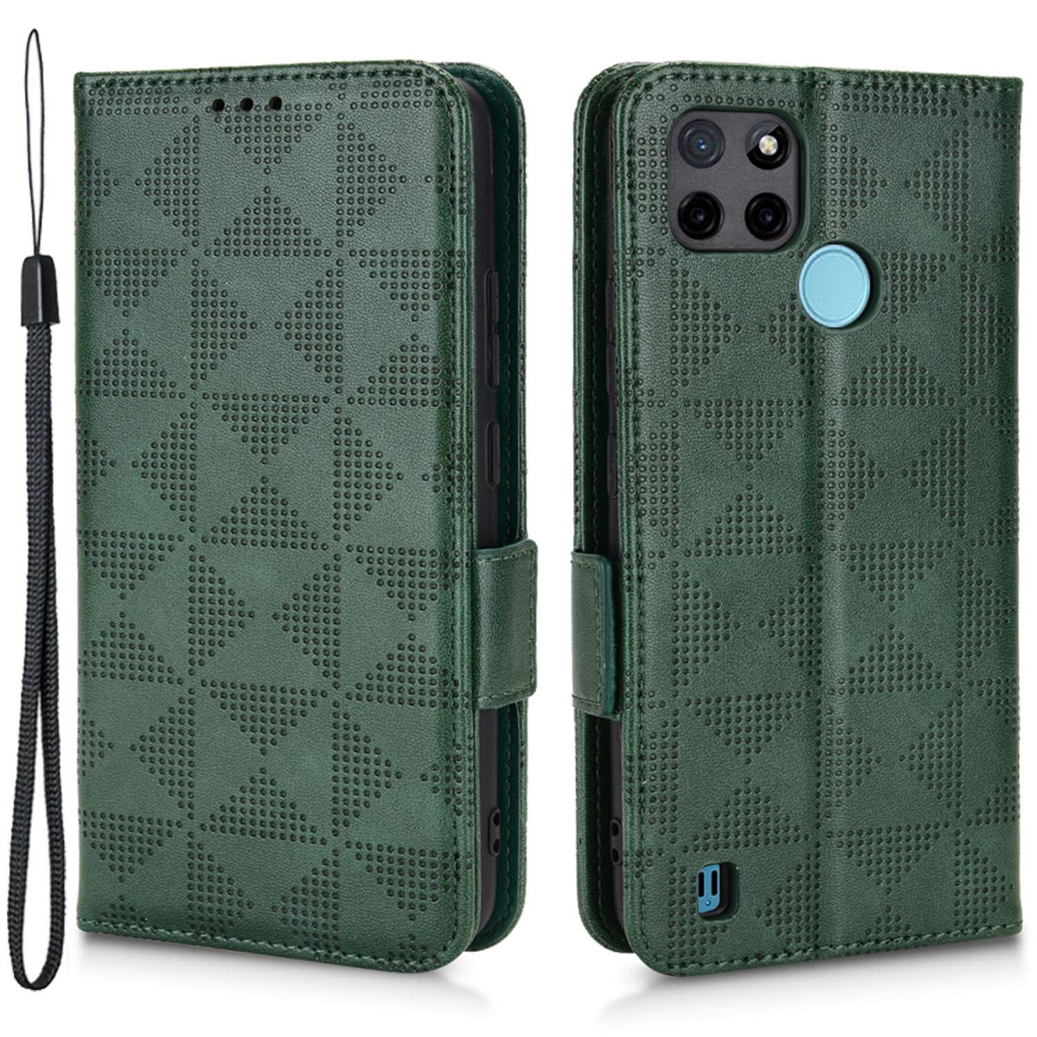 

Für Realme C21Y / C25Y PU Leder-dreieckmuster Geprägter Telefonabdeckung Drop-sof-anti-kratzer-hülle Mit Standbrieftasche - Grün, Realme C21Y