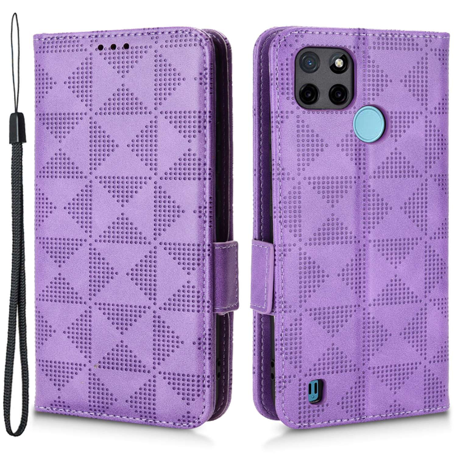 

Für Realme C21Y / C25Y PU Leder-dreieckmuster Geprägter Telefonabdeckung Drop-sof-anti-kratzer-hülle Mit Standbrieftasche - Violett, Realme C21Y