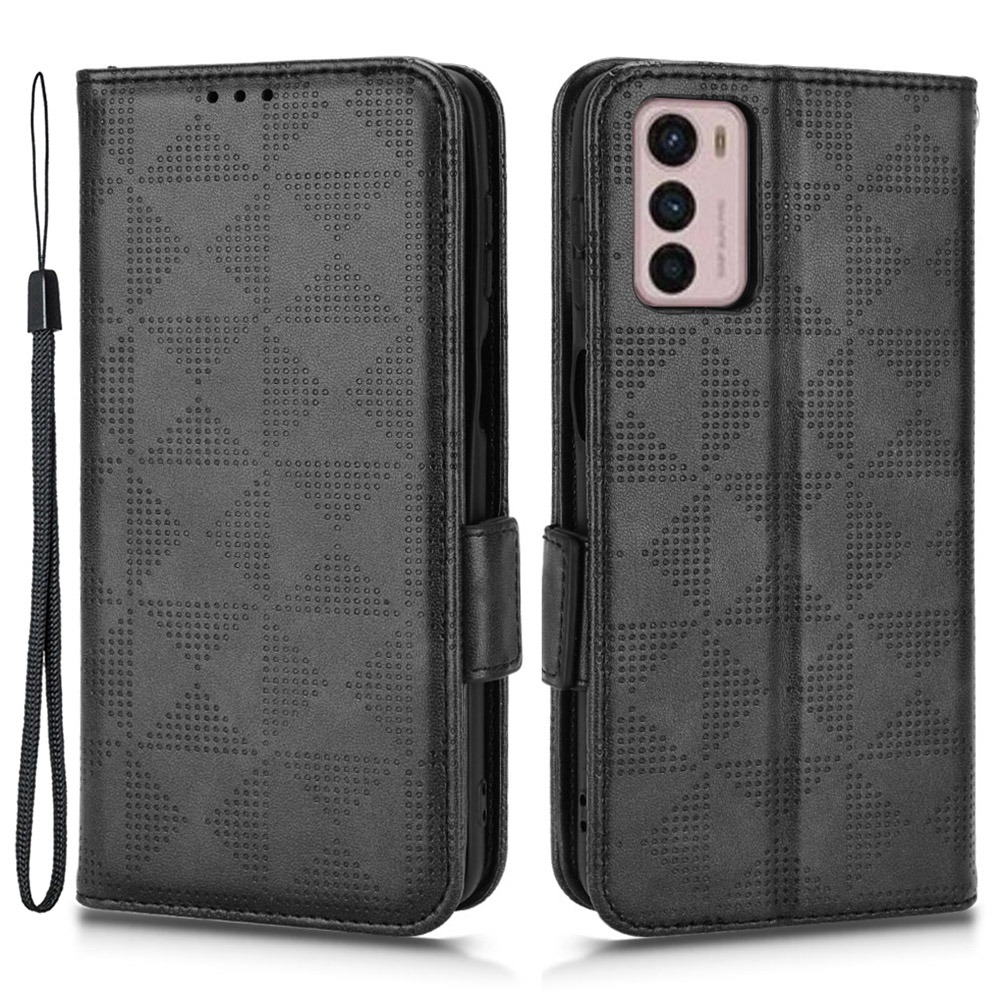 

Für Motorola Moto G42 4G Dreieck Muster Eingeprägtes Telefon Drop-proof-abdeckung Pu-leder-standhülle Mit Riemen - Schwarz, Motorola Moto G42 4G