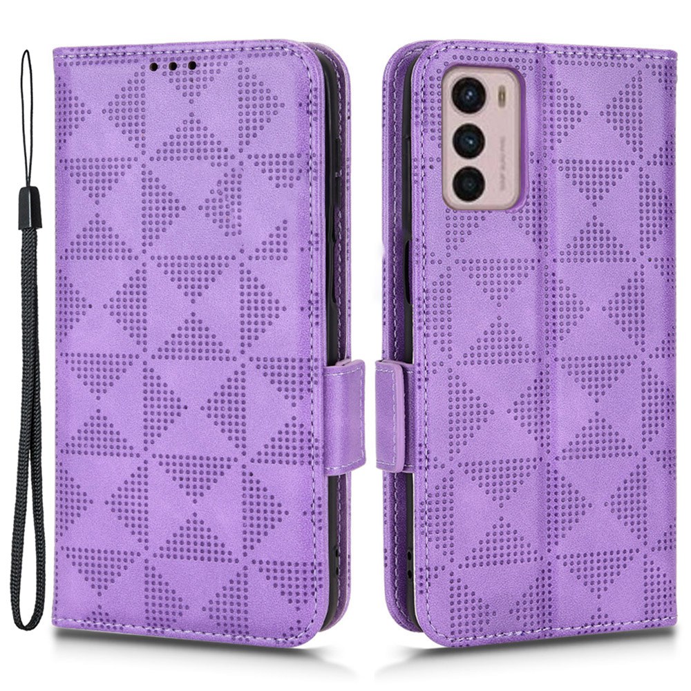 

Für Motorola Moto G42 4G Dreieck Muster Eingeprägtes Telefon Drop-proof-abdeckung Pu-leder-standhülle Mit Riemen - Violett, Motorola Moto G42 4G
