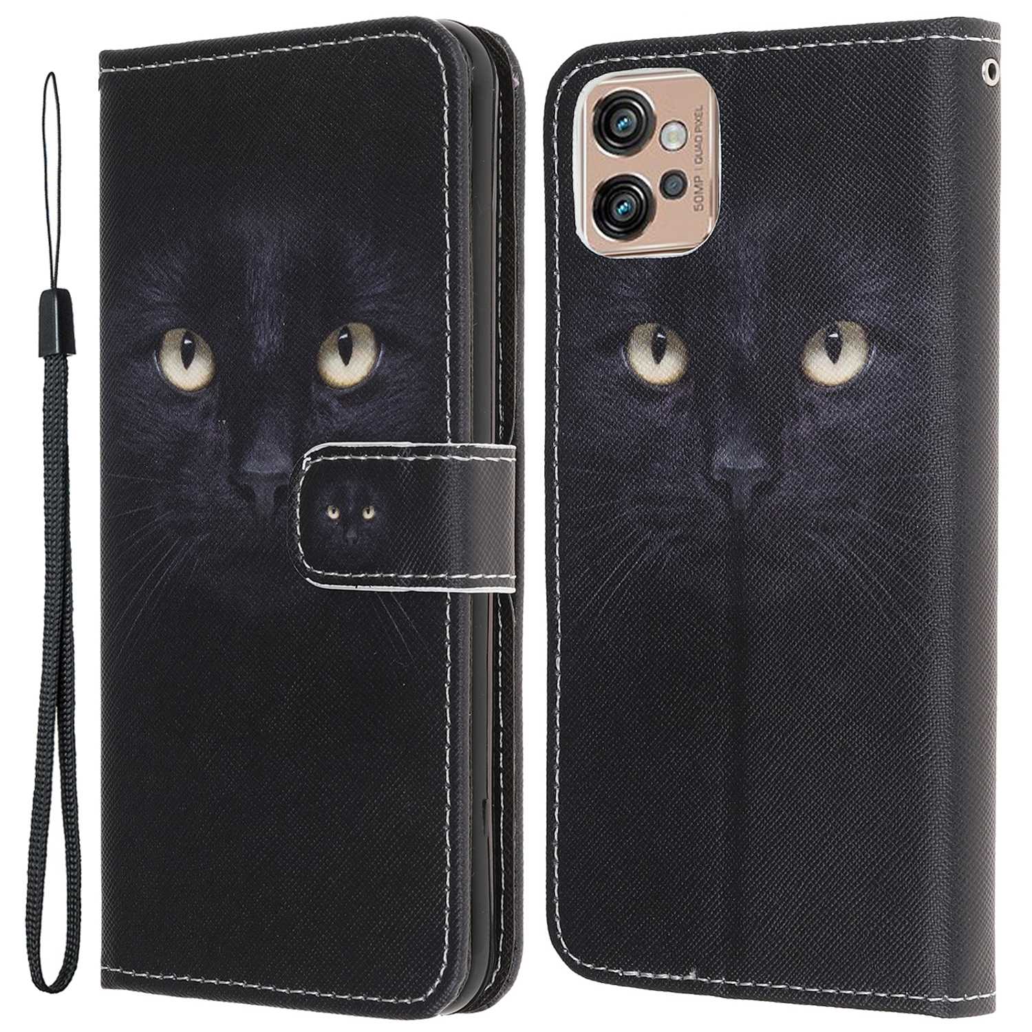 

Für Motorola Moto G32 4G Cross Textur Stand Brieftasche Telefonabdeckung PU Leder 3D -muster Druckkoffer Mit Riemen - Katzenauge, Motorola Moto G32 4G