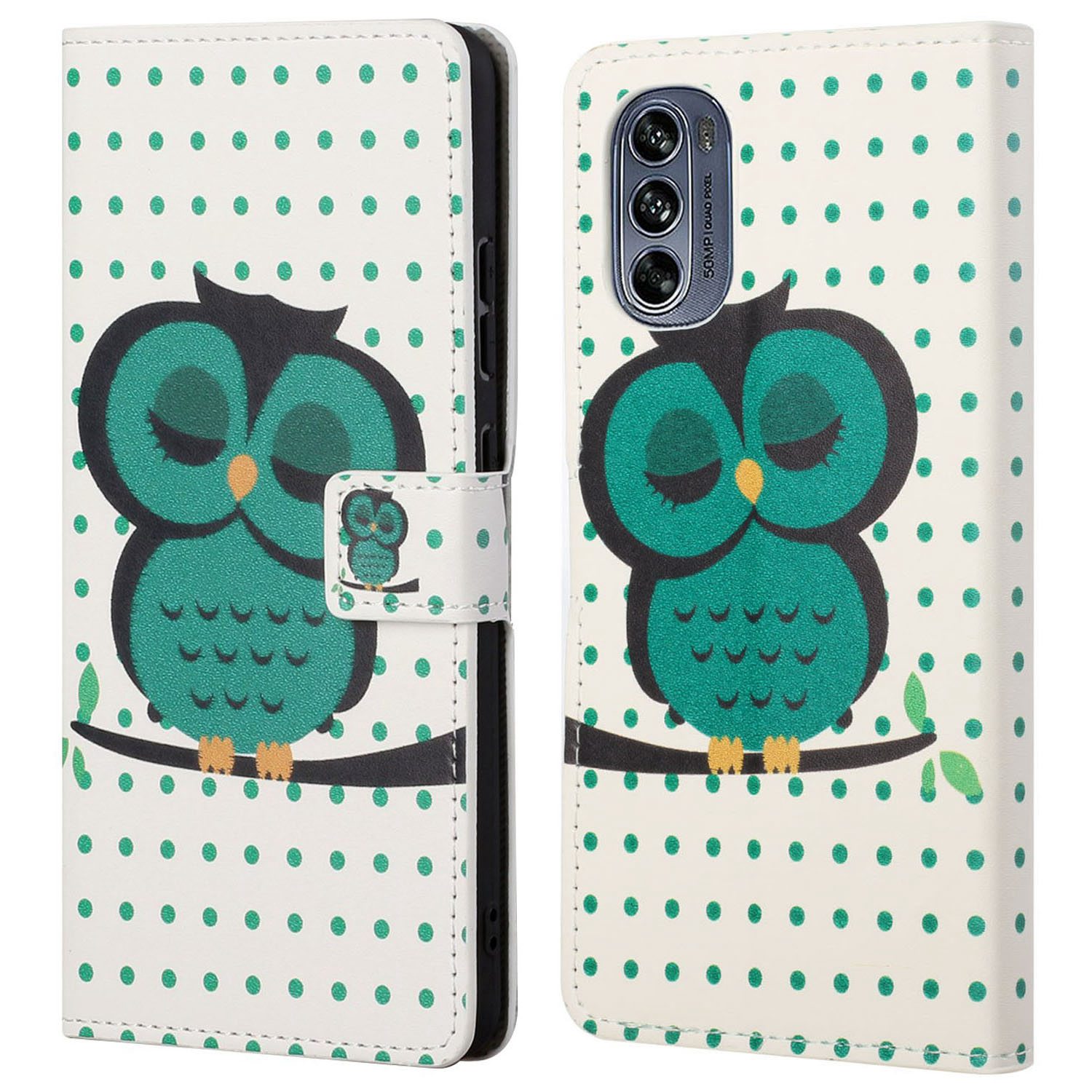 

Für Motorola Moto G62 5G Wallet Style Case Muster Druckständer Design PU Leder Anti-wear-magnetabdeckung - Punkte / Eule, Motorola Moto G62 5G