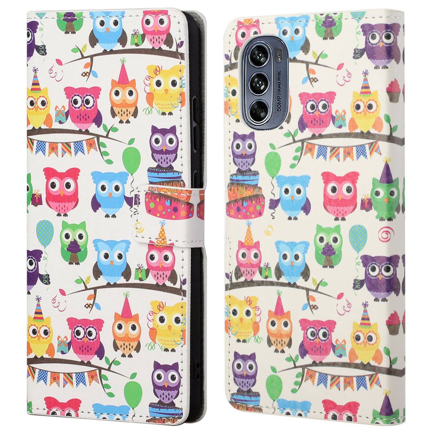 

Für Motorola Moto G62 5G Wallet Style Case Muster Druckständer Design PU Leder Anti-wear-magnetabdeckung - Eulenaufkleber, Motorola Moto G62 5G