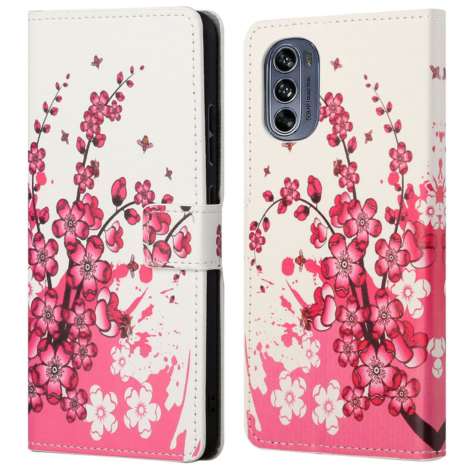 

Für Motorola Moto G62 5G Wallet Style Case Muster Druckständer Design PU Leder Anti-wear-magnetabdeckung - Pflaumenblüte, Motorola Moto G62 5G