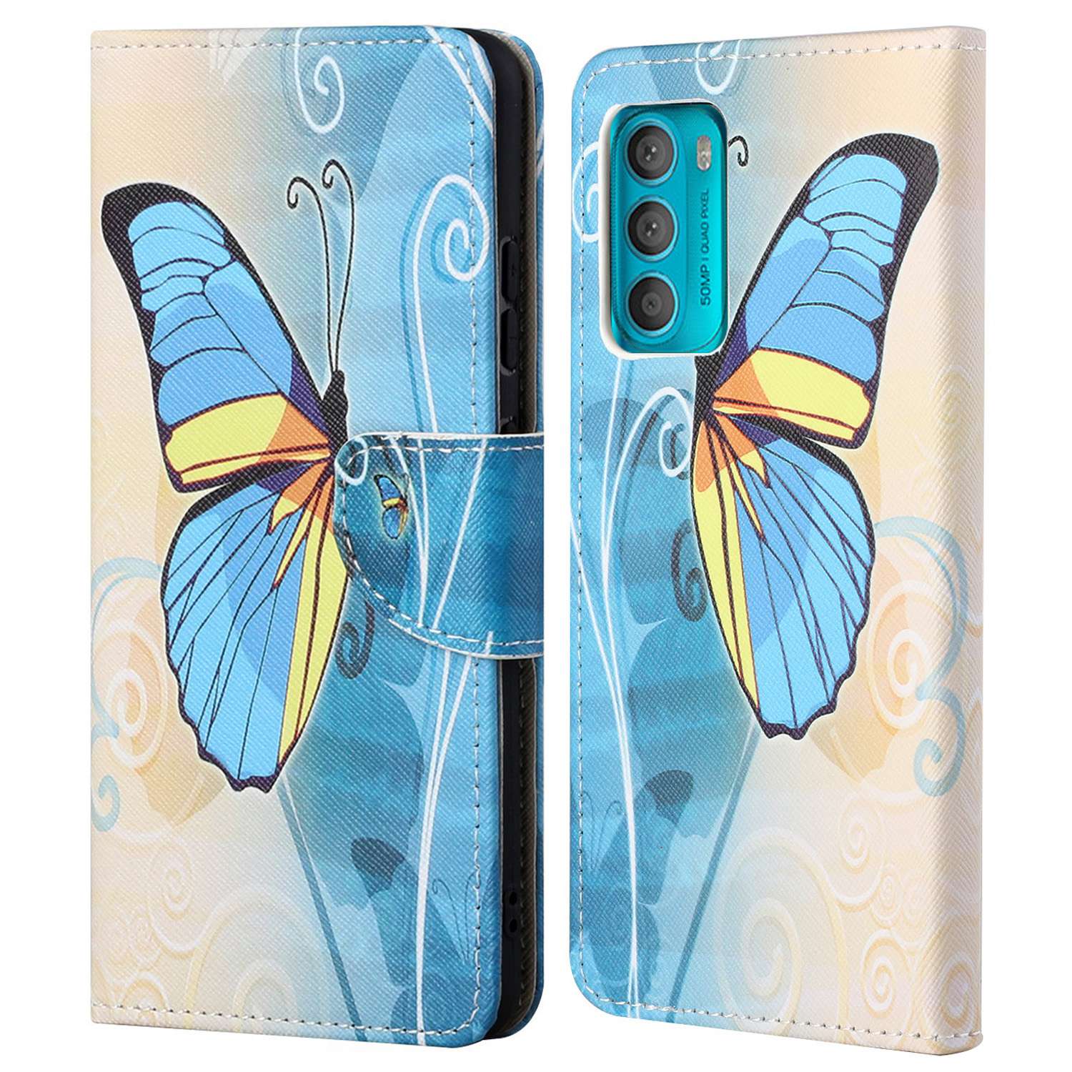 

Für Motorola Moto G42 4G Anti-fall-muster-druck PU Leder Cover Cross Textur Stand Wallet Sty - Blauer Schmetterling, Motorola Moto G42 4G