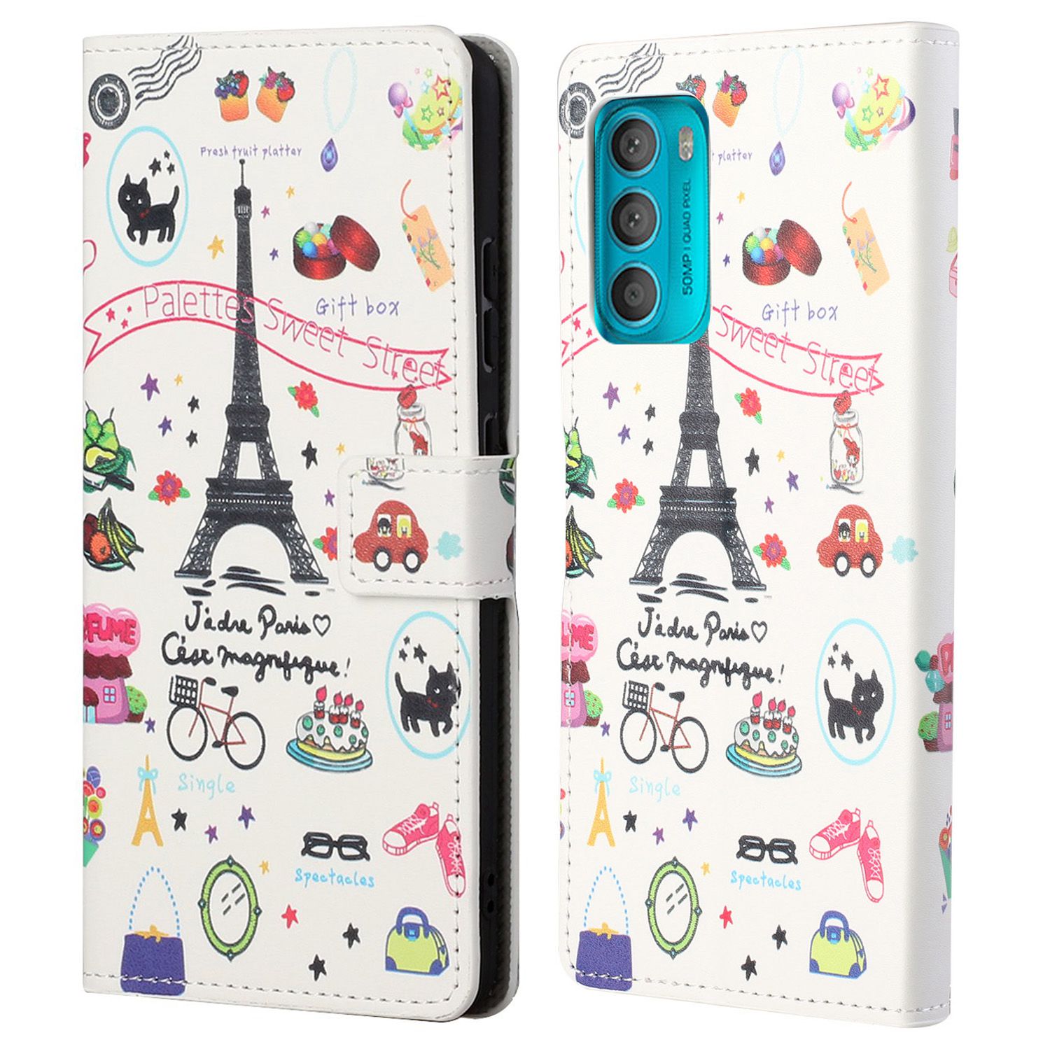 

Für Motorola Moto G42 4G Stoßdämpfer Brieftaschenstand Hülle Muster Druck PU Leder Handyabdeckung - Eisenturm, Motorola Moto G42 4G