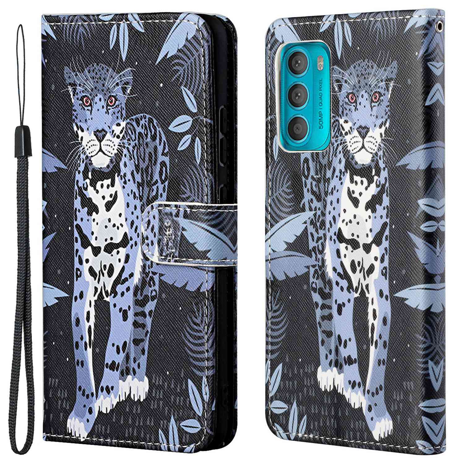 

Für Motorola Moto G42 4G PU Leder Anti-wear Cross Textur Deckung 3d-brieftaschen-muster-druckständer Handy-handy Mit Riemen - Leopard, Motorola Moto G42 4G