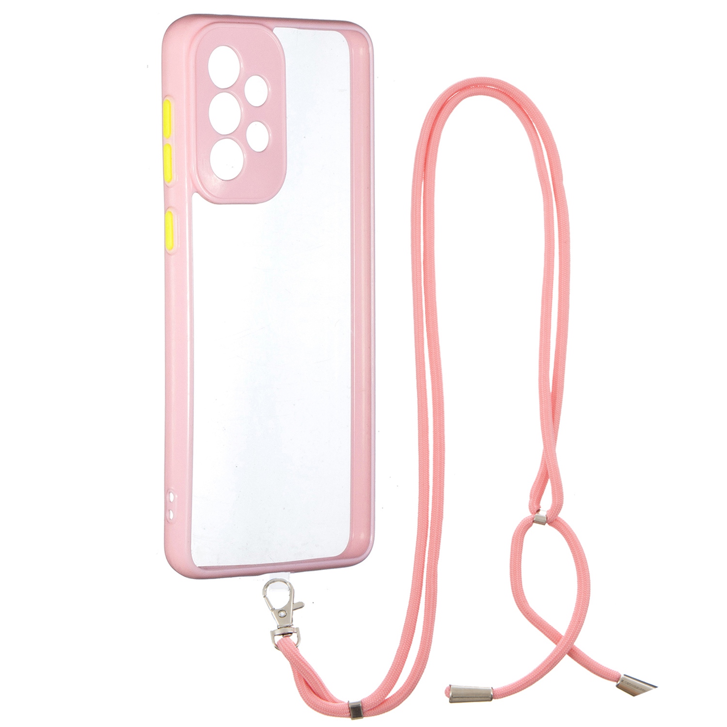 

For Samsung Galaxy A73 5G High Transparency Phone Case PC + TPU Hybrid Protective Cover with Lanyard - Pink, Samsung Galaxy A73 5G