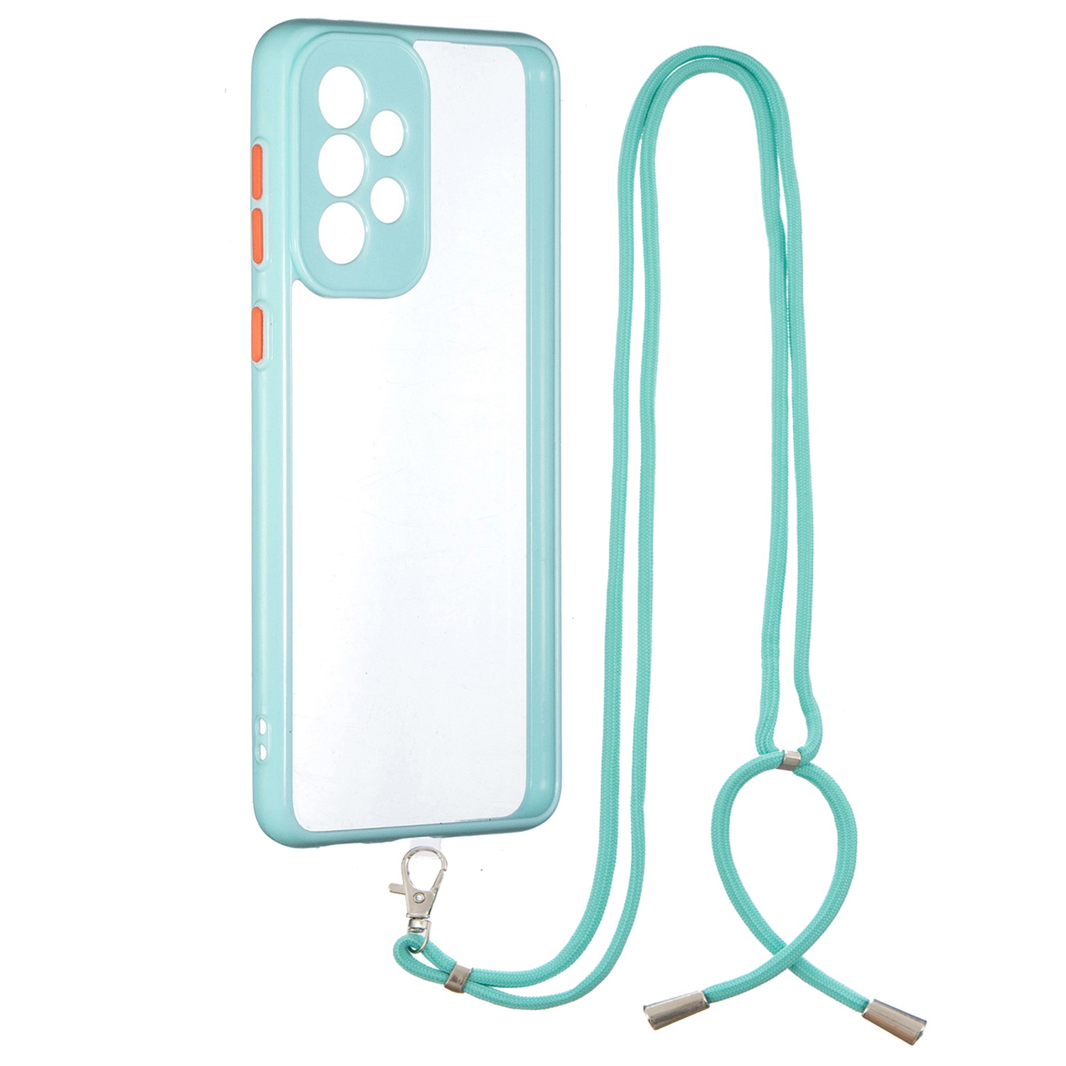 

For Samsung Galaxy A53 5G Hard PC Soft TPU Shockproof Phone Cover Transparent Hybrid Case with Lanyard - Green, Samsung Galaxy A53 5G