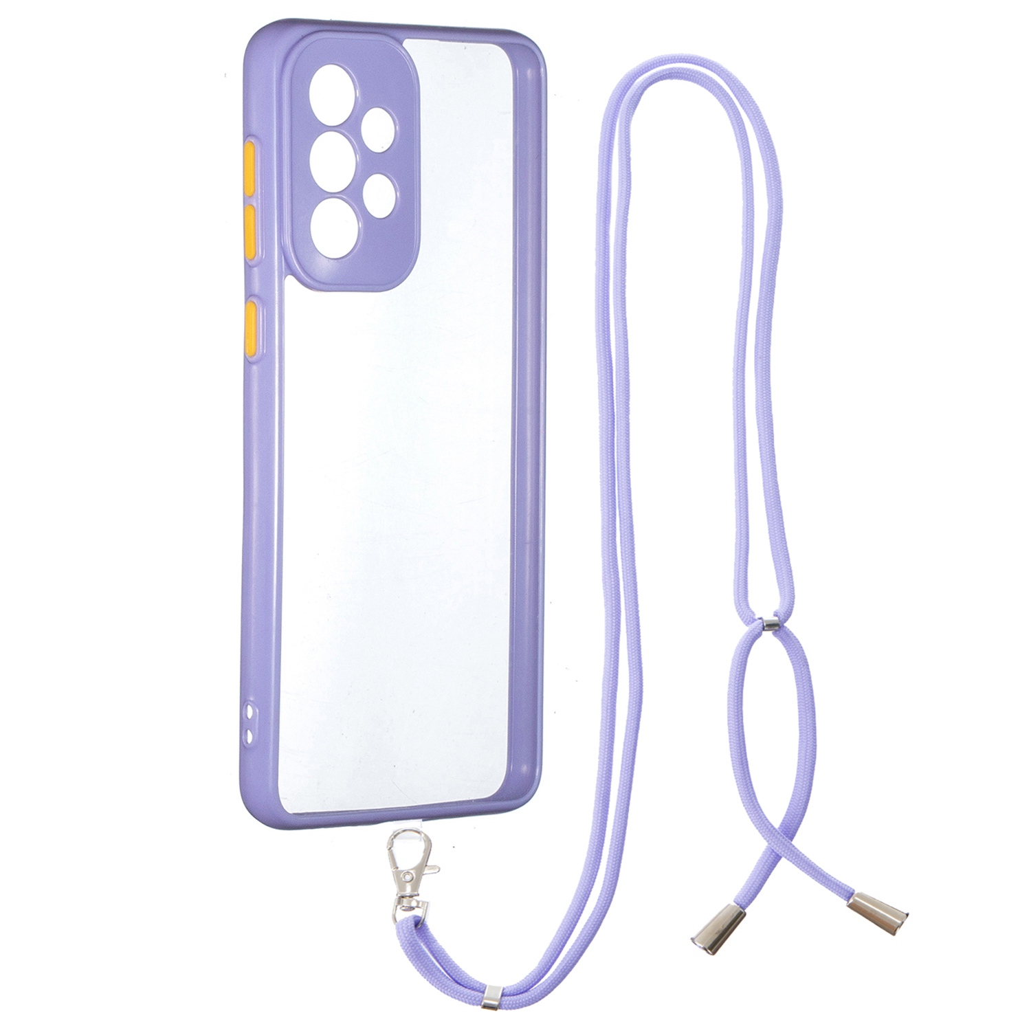 

For Samsung Galaxy A53 5G Hard PC Soft TPU Shockproof Phone Cover Transparent Hybrid Case with Lanyard - Purple, Samsung Galaxy A53 5G