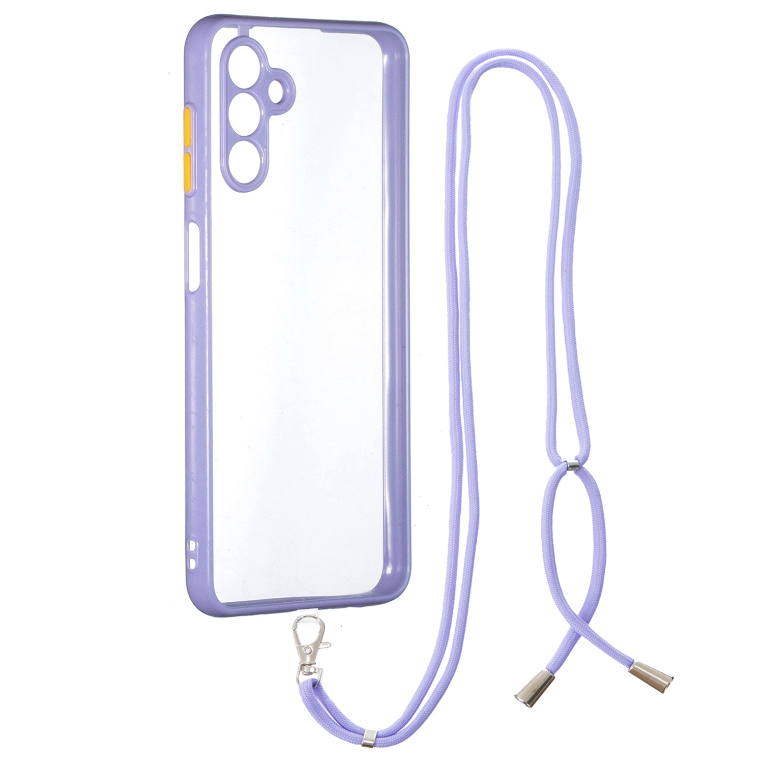 

For Samsung Galaxy A13 5G Transparent PC Back TPU Bumper Phone Case Transparent Precise Cutout Cover with Lanyard - Purple, Galaxy A13 5G