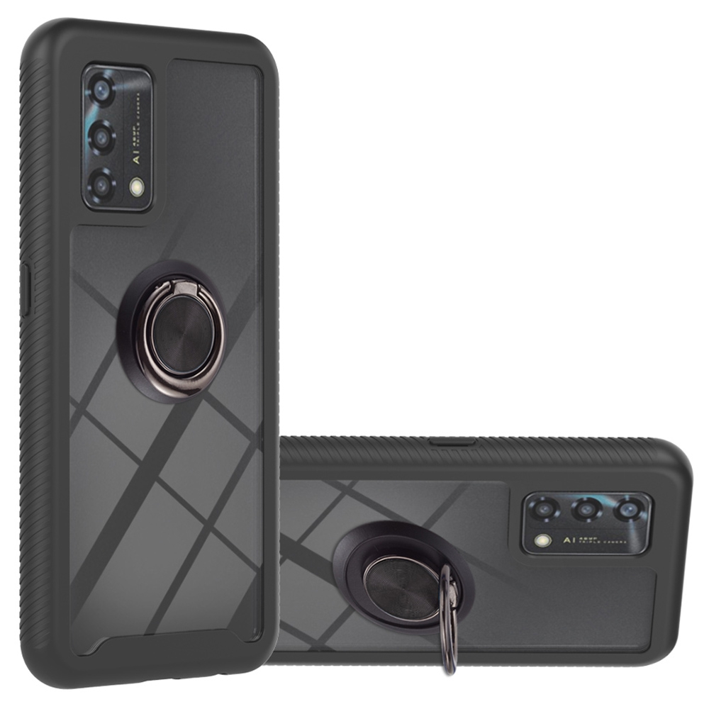 

YB PC Series-5 Anti-fall-telefonhülle Für Oppo A95 4G / Oppo Reno6 Lite, Ring Kickstand PC + TPU Dual Layer Protection Phone Rückseite - Schwarz, Oppo A95 4G