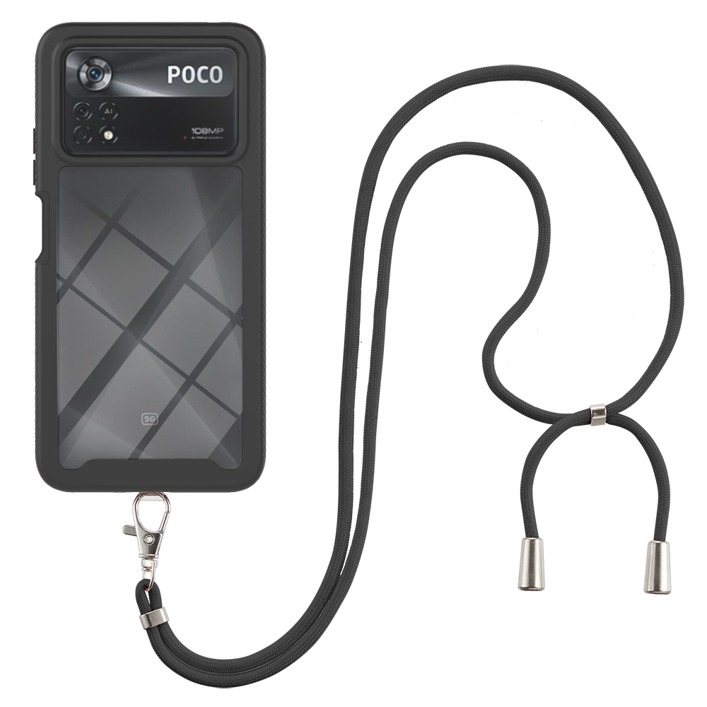 

YB Pc-serie-4 Für Xiaomi Poco X4 Pro 5G, PC + Tpu-telefon Zurück-abdeckung Anti-schock-mobilfunkhülle Mit Einstellbarem Lanyard - Schwarz, Xiaomi Poco X4 Pro 5G