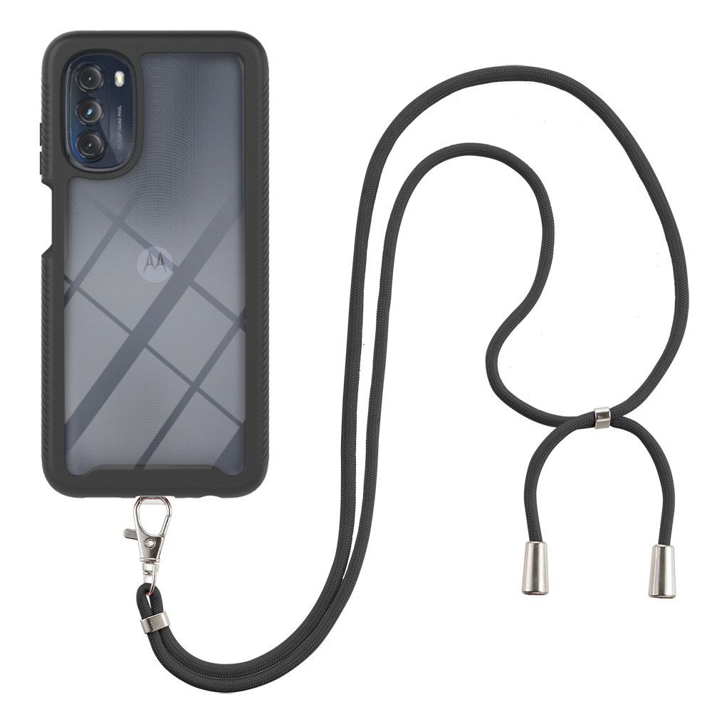 

YB PC Series-4-telefonhülle Für Motorola Moto G (2022) 5G, Anti-fall-fall Bequemer Grip PC + Tpu-rückzugsabdeckung Mit Lanyard - Schwarz, Motorola Moto G (2022) 5G