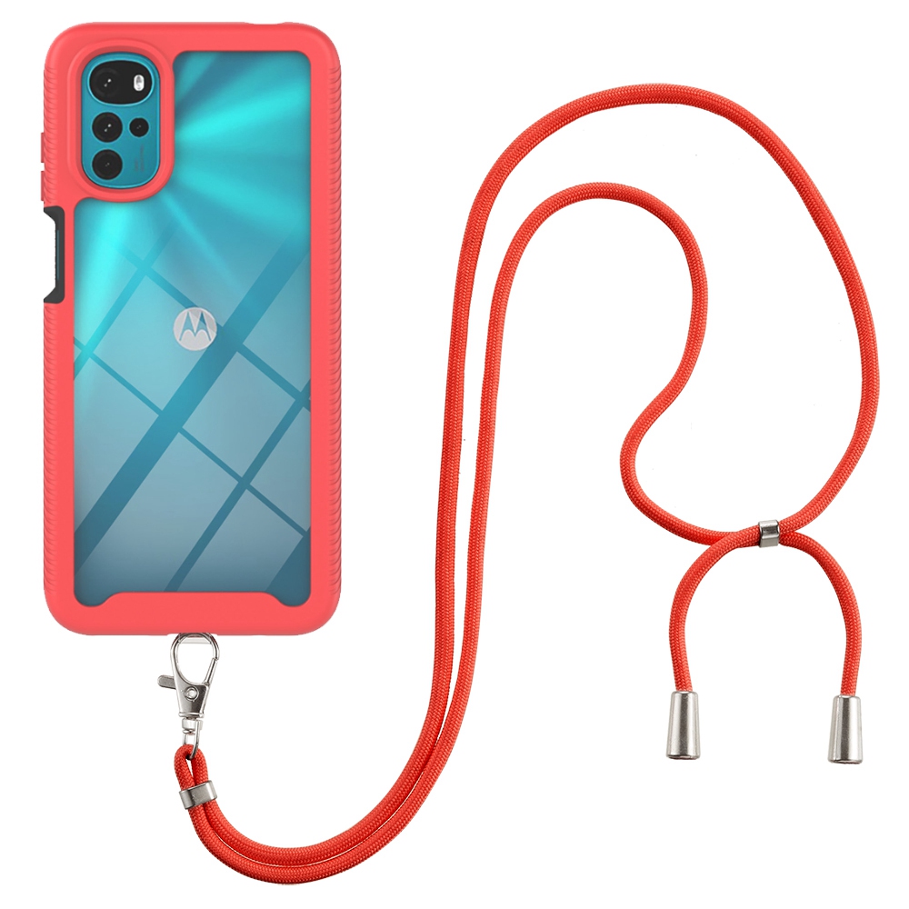 

YB PC Series-4 Für Motorola Moto G22 / E32 4G, PC + Tpu-schutzabdeckung Mit Einstellbarem Drop-proof-telefongehäuse Mit Verstellbarem Lanyard - Rot, Motorola Moto G22