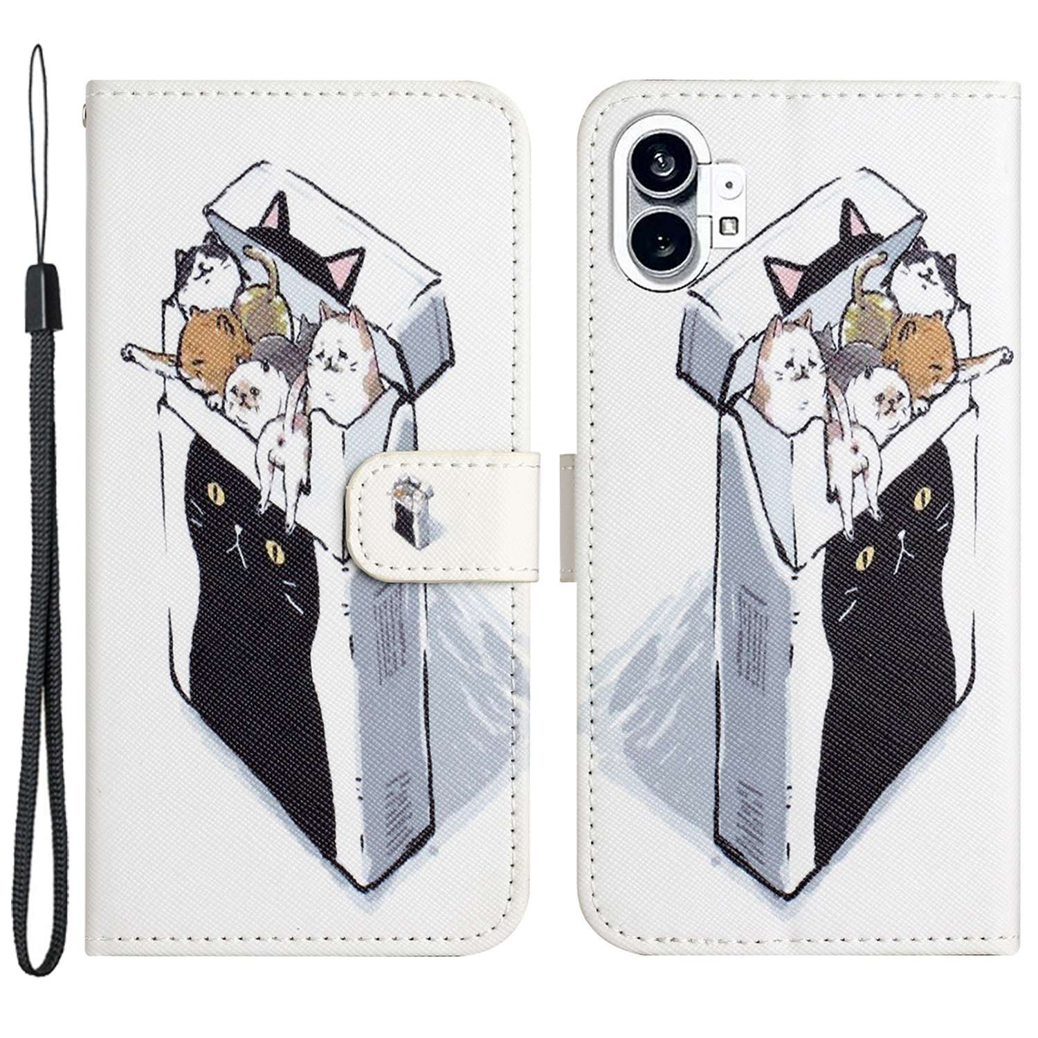 

Für Nichts Telefone (1) 5G Cross Textur Wallet Flip Phone Deckung PU Leder 3D Muster Druckverstellbares Ständer Shell Mit Riemen - Katzen, Nothing phone (1) 5G