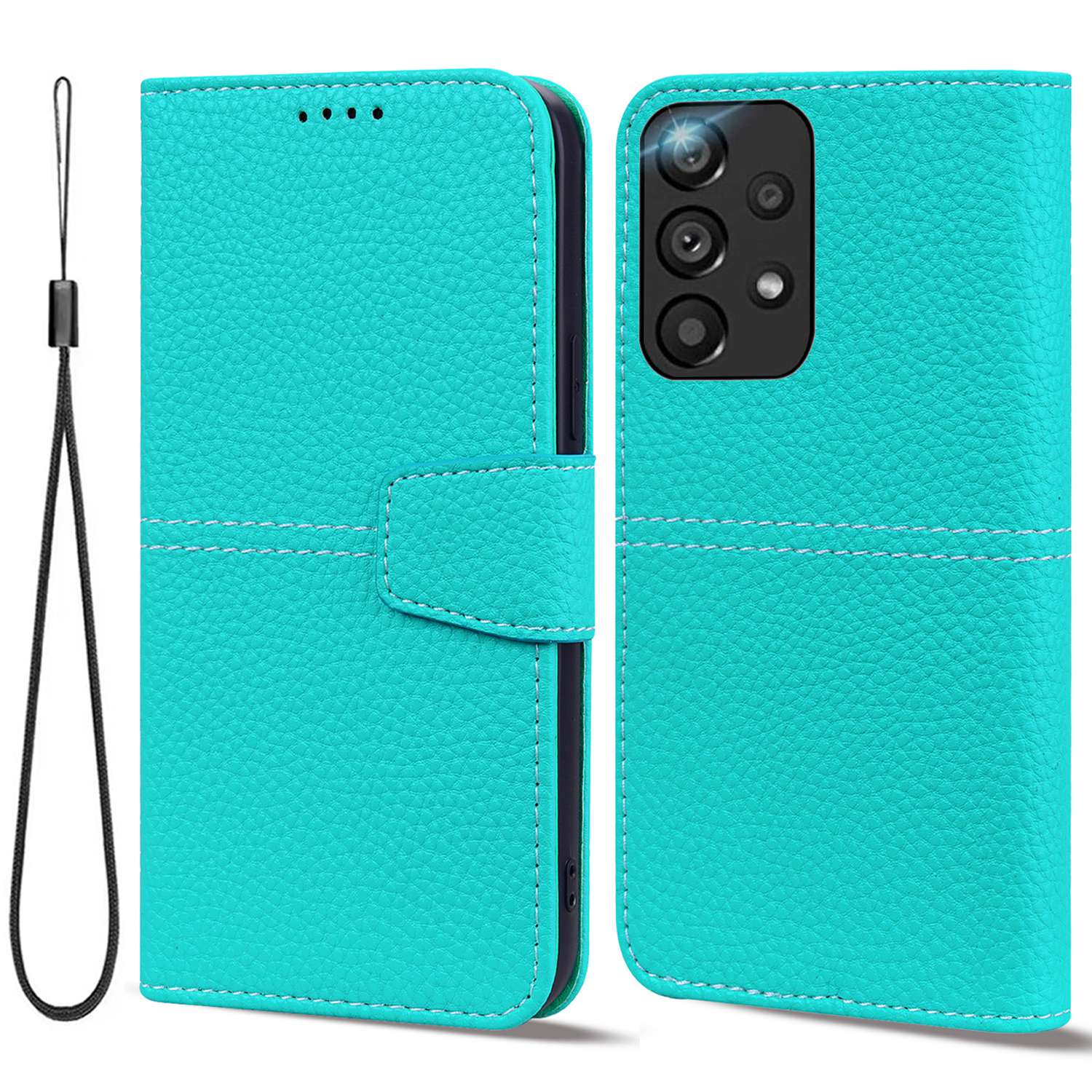 

Phone Flip Wallet Case Stand For Samsung Galaxy A33 5G, Anti-fall Litchi Texture PU Leather Mobile Phone Cover with Strap - Blue, Samsung Galaxy A33 5G