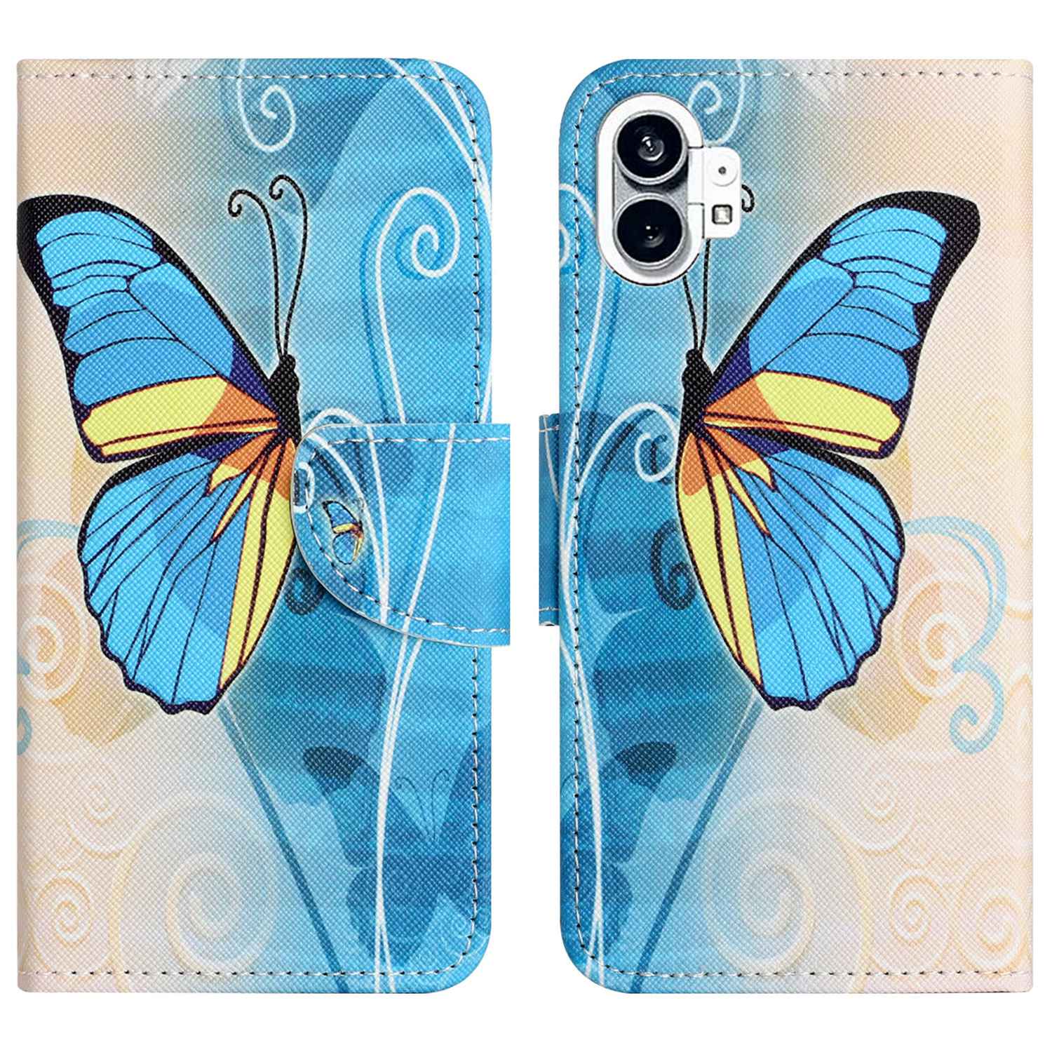 

Für Nichts Telefon (1) 5G Muster Druckphone Hülle Cross Textur PU Leder Freisprecher Stand Wallet Folio Flip Cover - Blauer Schmetterling, Nothing phone (1) 5G