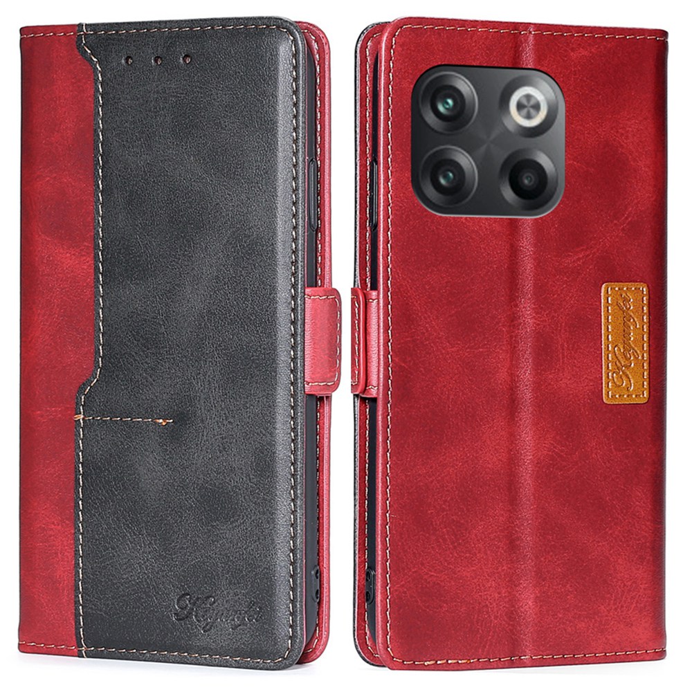 

Für OnePlus 10T 5G Anti-kratzer Flip Wallet Hülle PU Leder Kontrastfarbe Spleiß - Rot / Schwarz, OnePlus 10T 5G