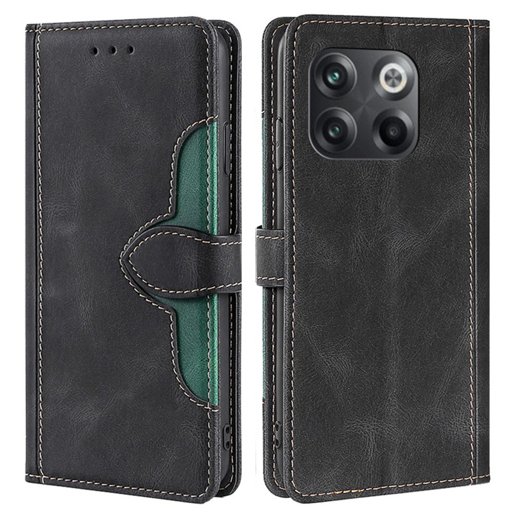 

Für OnePlus 10T 5G Skin-touch Leder-leder-magnethülle Strohhutmuster Anti-fall-abdeckung Mit Brieftasche Ständer - Schwarz, OnePlus 10T 5G