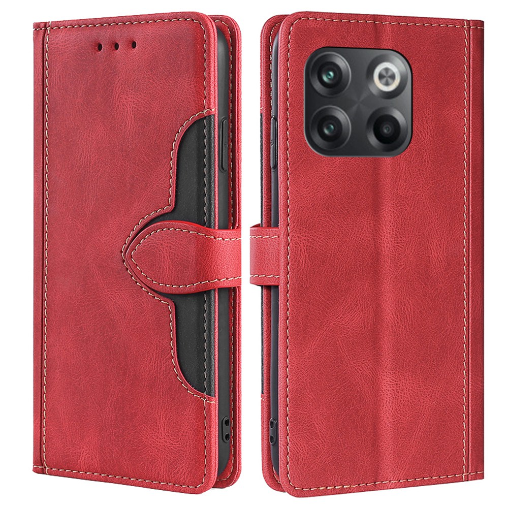 

Für OnePlus 10T 5G Skin-touch Leder-leder-magnethülle Strohhutmuster Anti-fall-abdeckung Mit Brieftasche Ständer - Rot, OnePlus 10T 5G