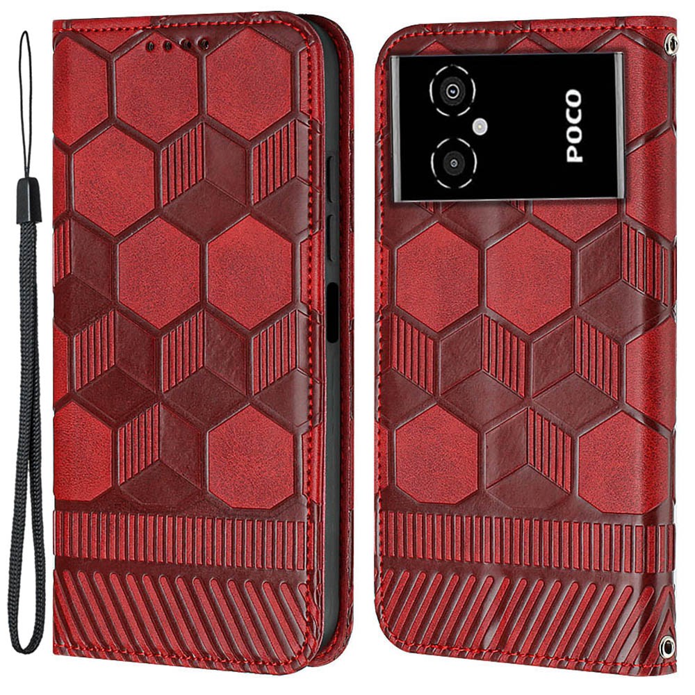 

Für Xiaomi Poco M4 5G YB Sprudel Blumenblumenserie-5 Anti-kratzer-fußballtextur Gedruckter Ständer Wallet Style Flip Phone Hülle Mit Riemen - Rot, Xiaomi Poco M4 5G