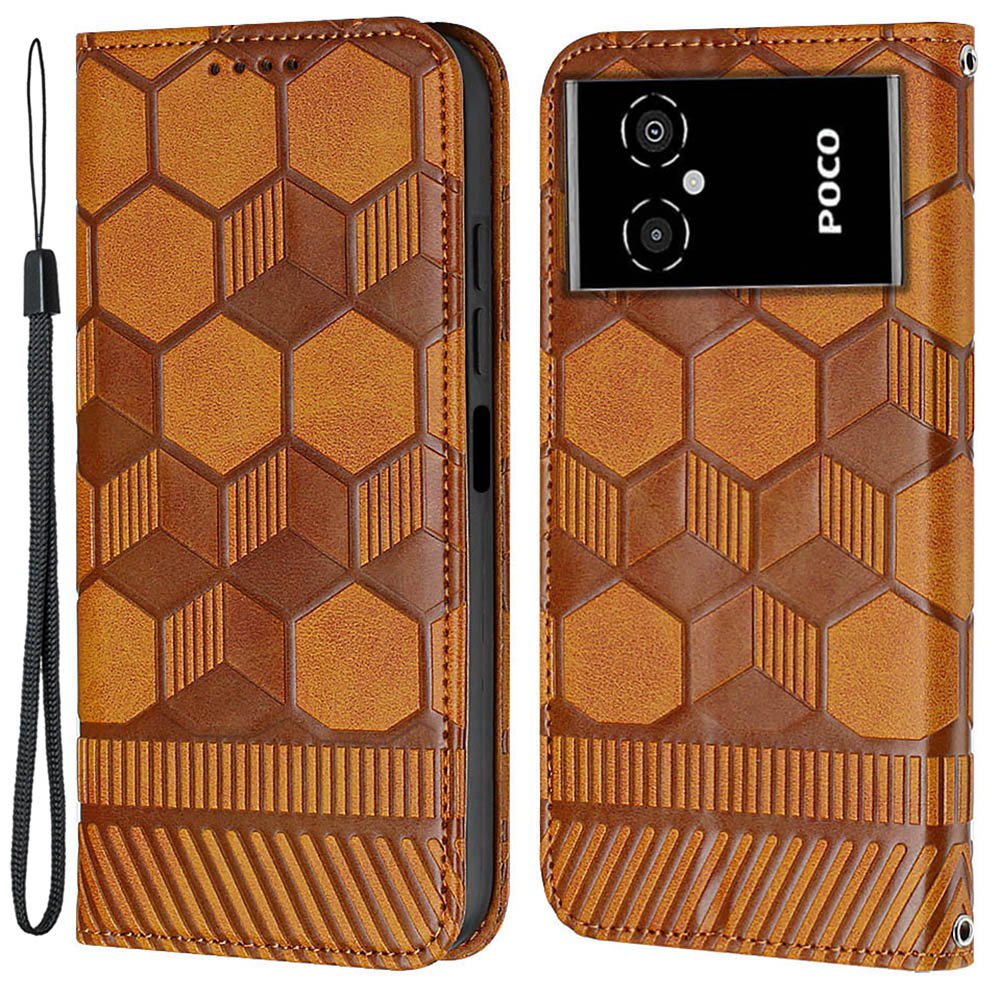 

Für Xiaomi Poco M4 5G YB Sprudel Blumenblumenserie-5 Anti-kratzer-fußballtextur Gedruckter Ständer Wallet Style Flip Phone Hülle Mit Riemen - Gelb, Xiaomi Poco M4 5G