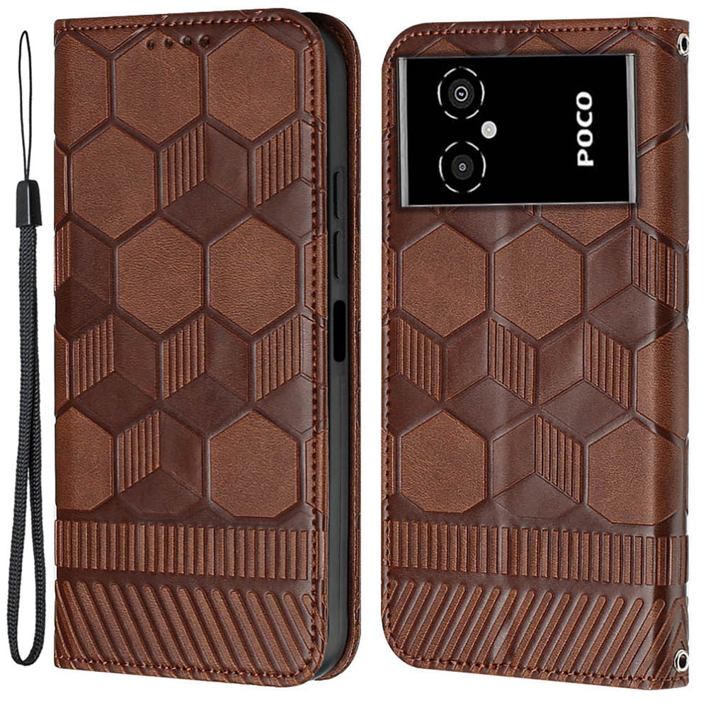 

Für Xiaomi Poco M4 5G YB Sprudel Blumenblumenserie-5 Anti-kratzer-fußballtextur Gedruckter Ständer Wallet Style Flip Phone Hülle Mit Riemen - Braun, Xiaomi Poco M4 5G