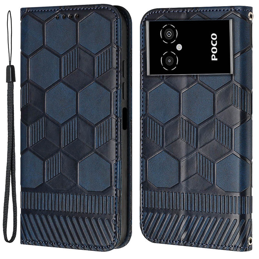 

Für Xiaomi Poco M4 5G YB Sprudel Blumenblumenserie-5 Anti-kratzer-fußballtextur Gedruckter Ständer Wallet Style Flip Phone Hülle Mit Riemen - Saphir, Xiaomi Poco M4 5G