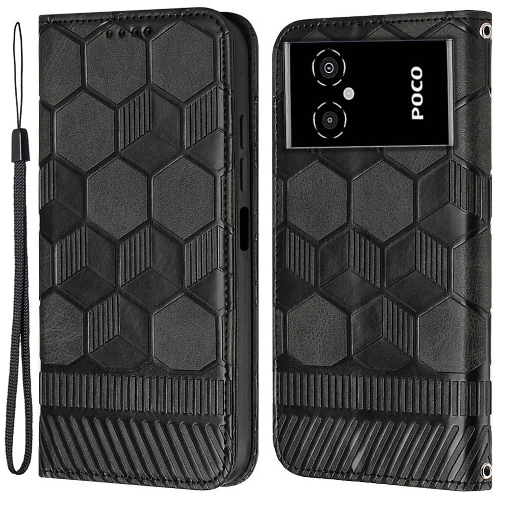 

Für Xiaomi Poco M4 5G YB Sprudel Blumenblumenserie-5 Anti-kratzer-fußballtextur Gedruckter Ständer Wallet Style Flip Phone Hülle Mit Riemen - Schwarz, Xiaomi Poco M4 5G