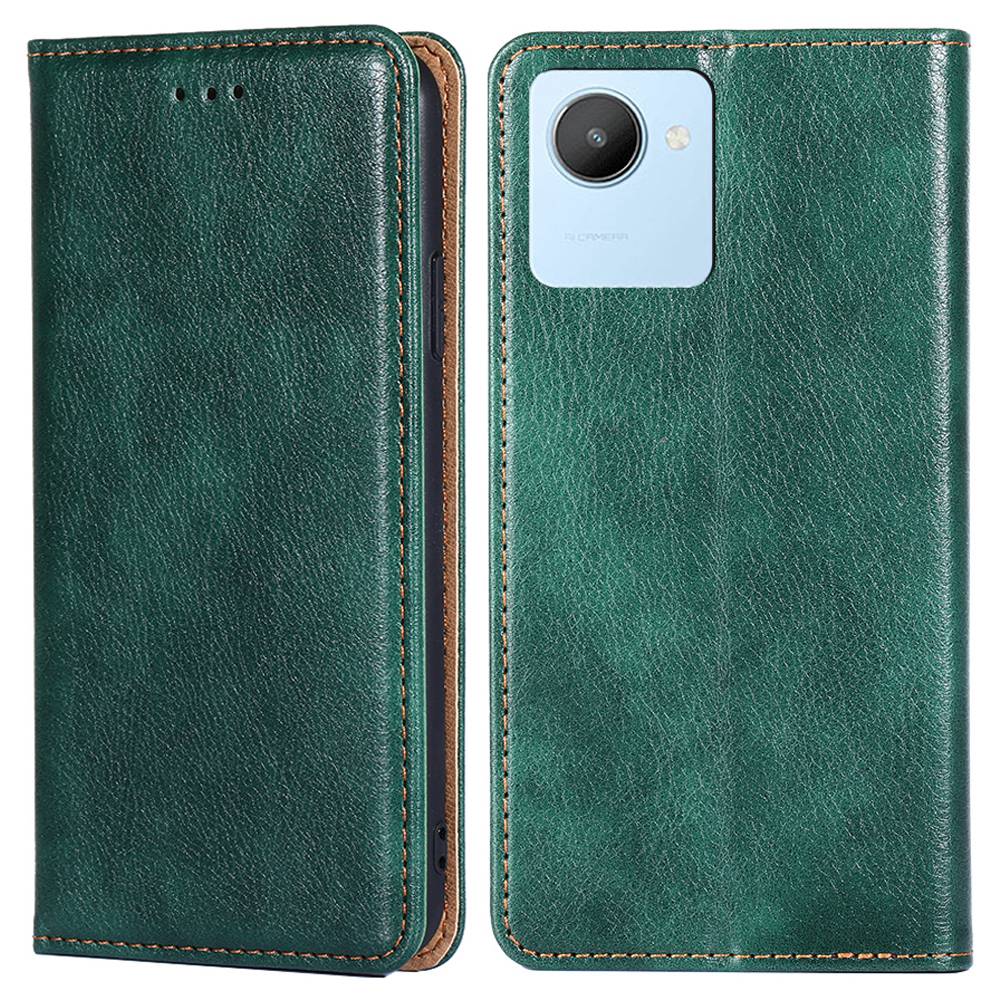 

Für Realme C30 4g / Narzo 50i Prime 4G Schockfeste Telefonhülle PU Leder Flip Folio Brieftasche Abdeckständer Anti-kratzer Telefonschale - Grün, Realme C30 4G