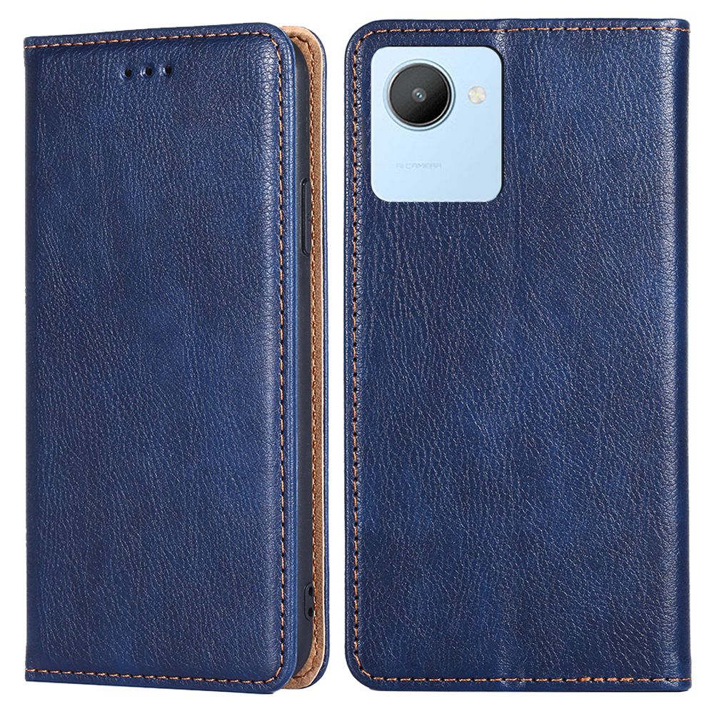 

Für Realme C30 4g / Narzo 50i Prime 4G Schockfeste Telefonhülle PU Leder Flip Folio Brieftasche Abdeckständer Anti-kratzer Telefonschale - Blau, Realme C30 4G