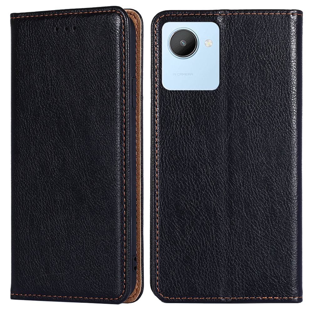 

Für Realme C30 4g / Narzo 50i Prime 4G Schockfeste Telefonhülle PU Leder Flip Folio Brieftasche Abdeckständer Anti-kratzer Telefonschale - Schwarz, Realme C30 4G